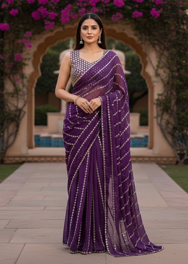 Designer Real Mirror Work Saree - View 4