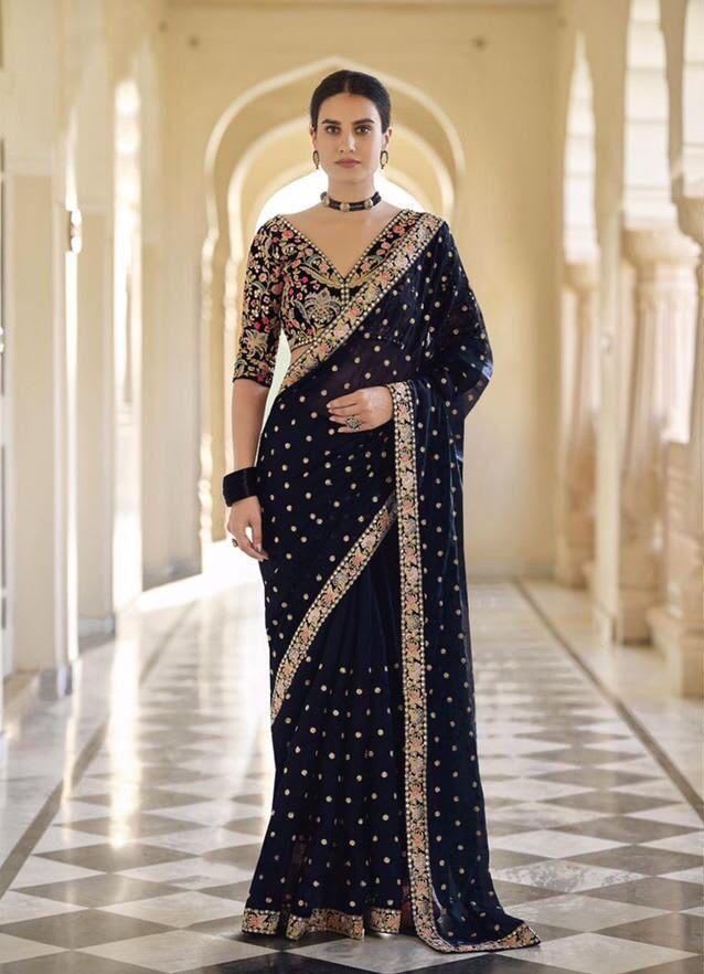 Designer Georgette Embroidered Saree – New Launch - Georgette Saree Online India - Buy at ₹1400 - Image 1