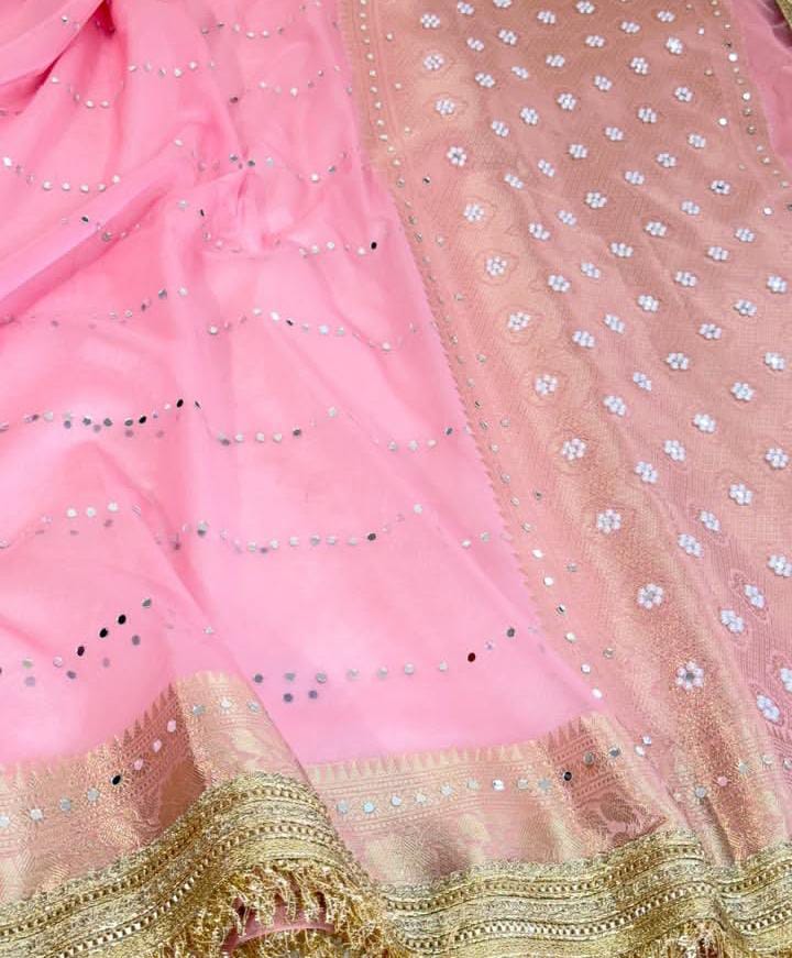 Banarasi Soft Glass Tissue Silk Mirror Work Saree - View 3