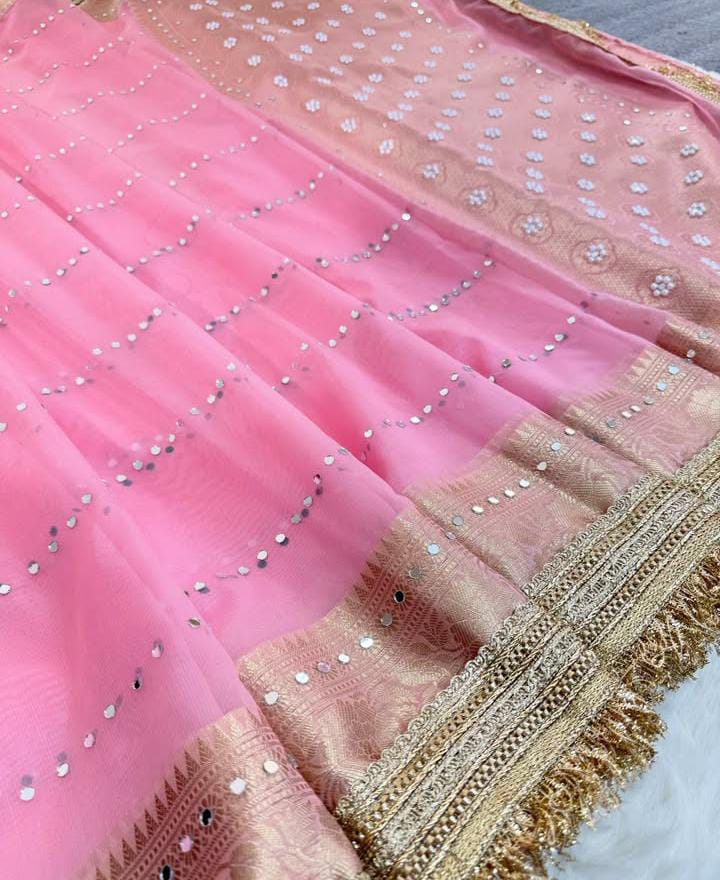 Banarasi Soft Glass Tissue Silk Mirror Work Saree - View 6