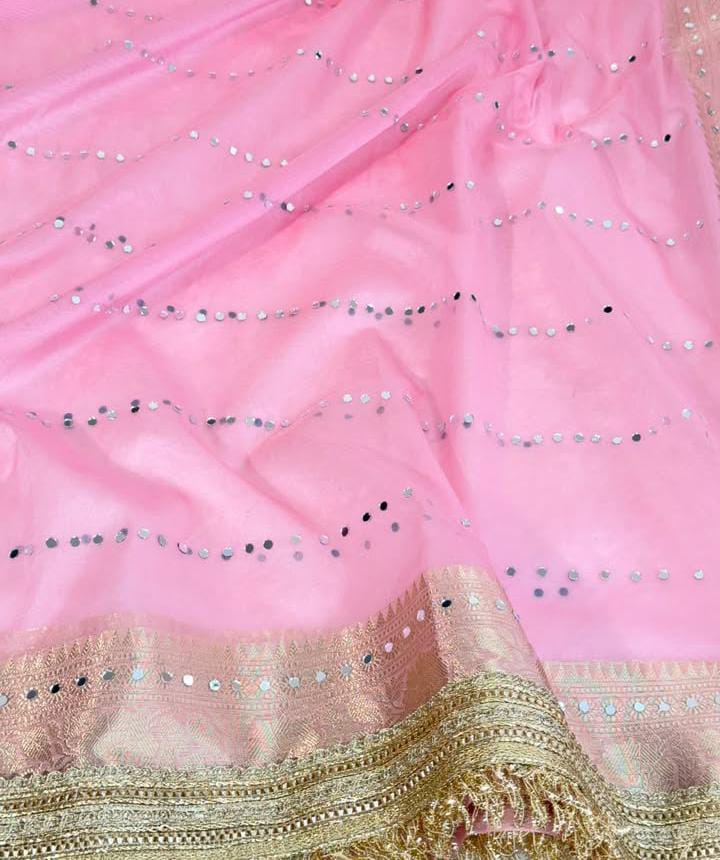 Banarasi Soft Glass Tissue Silk Mirror Work Saree - View 5