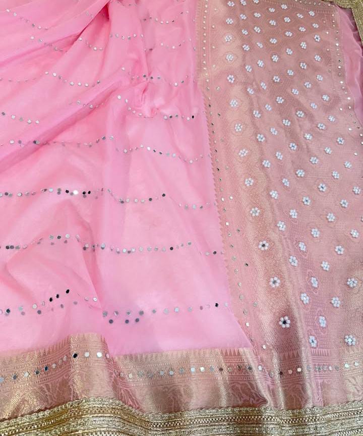 Banarasi Soft Glass Tissue Silk Mirror Work Saree - View 4