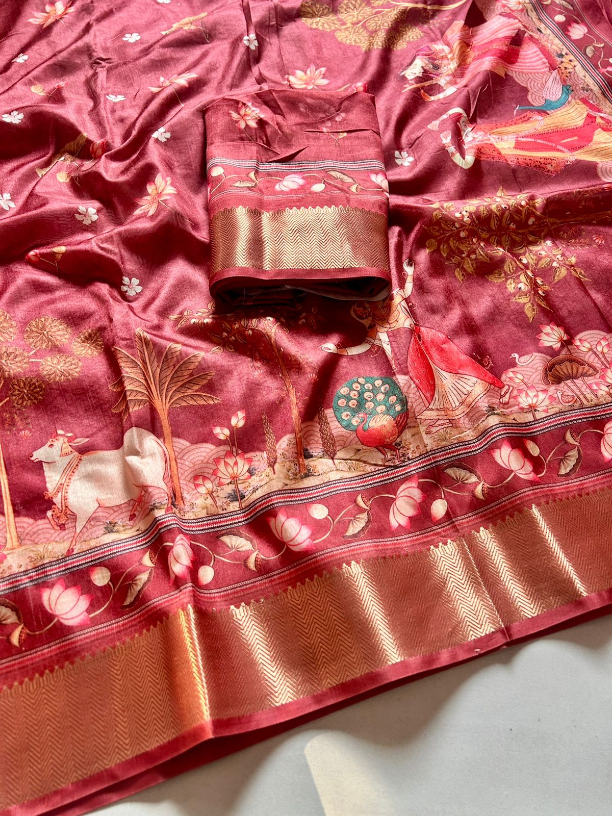 Soft Dola Silk Kalamkari Print Saree - View 2