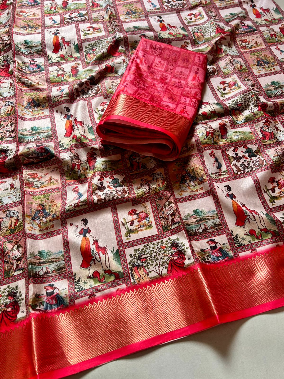 Soft Dola Silk Kalamkari Print Saree - Soft Dola Silk Saree Online India - Buy at ₹1099 - Image 1