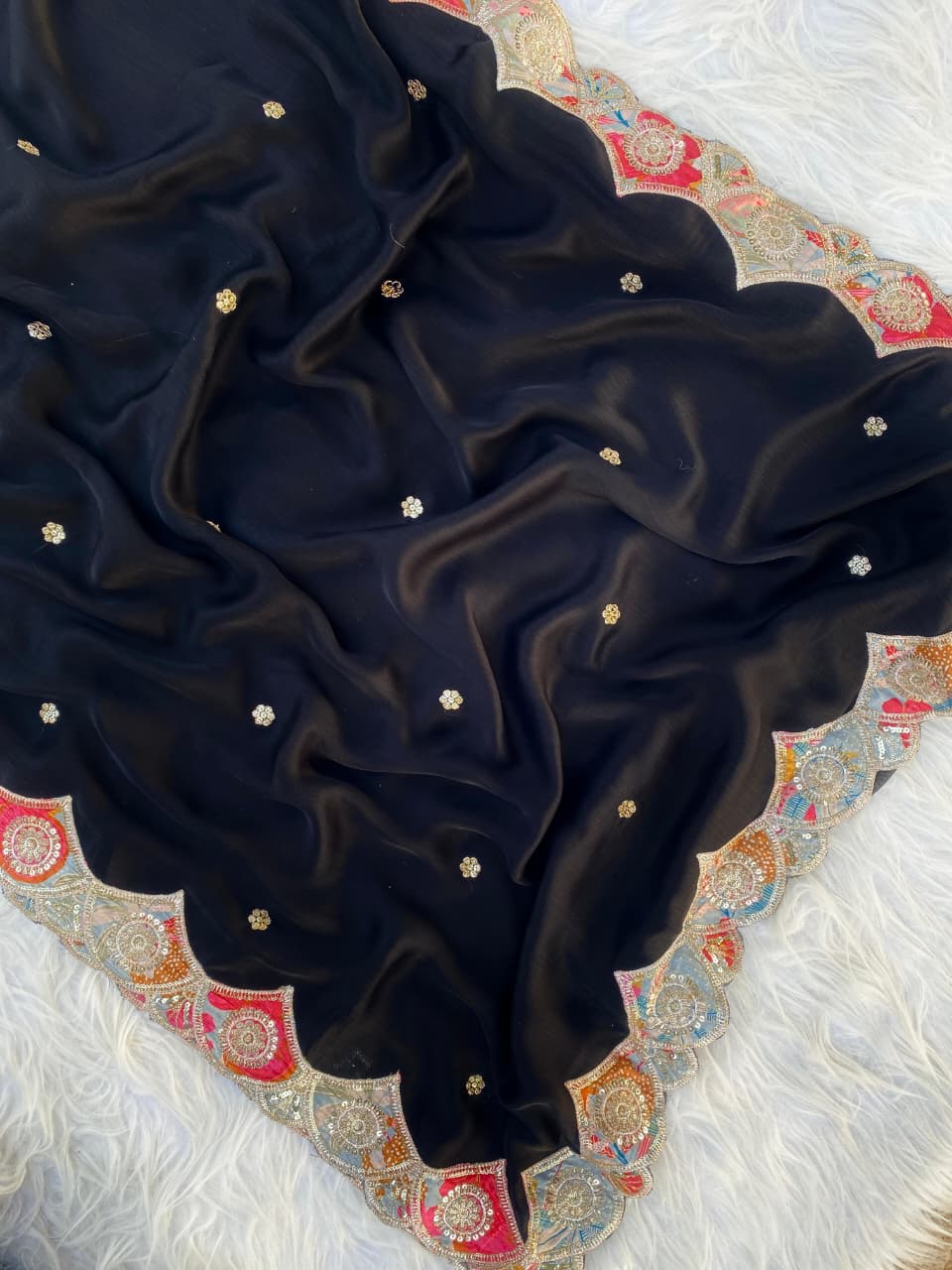 Fresh Arrival – Black Satin Georgette Saree - View 4