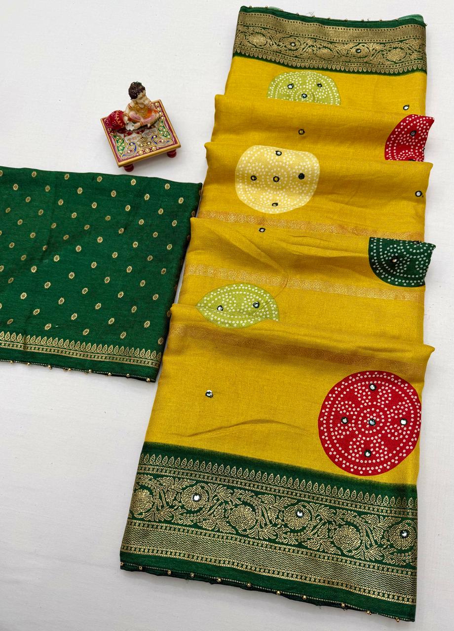 Soft Pashmina Silk Bandhani Mirror Work Saree – New Launch - View 2