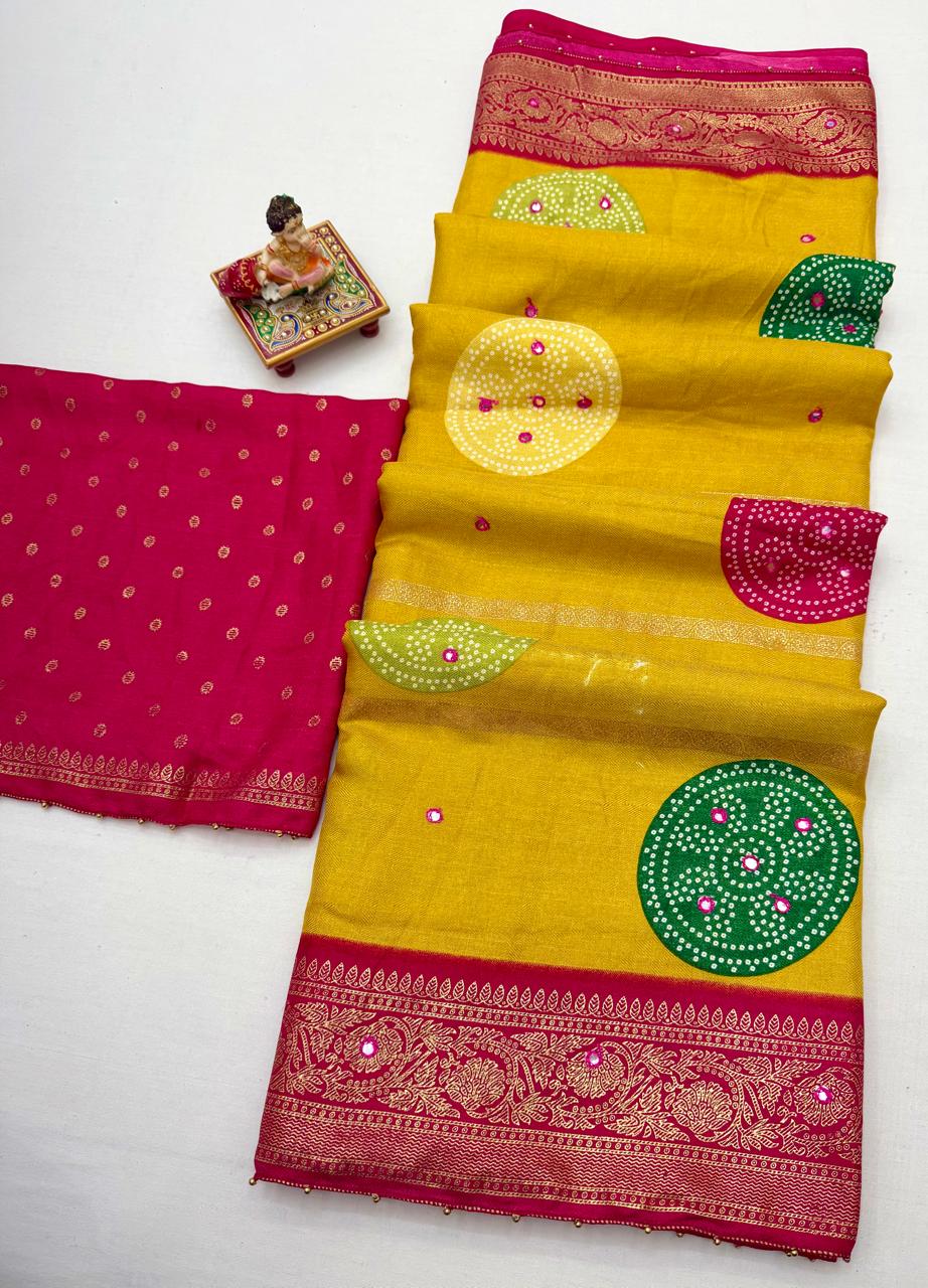 Soft Pashmina Silk Bandhani Mirror Work Saree – New Launch - View 2
