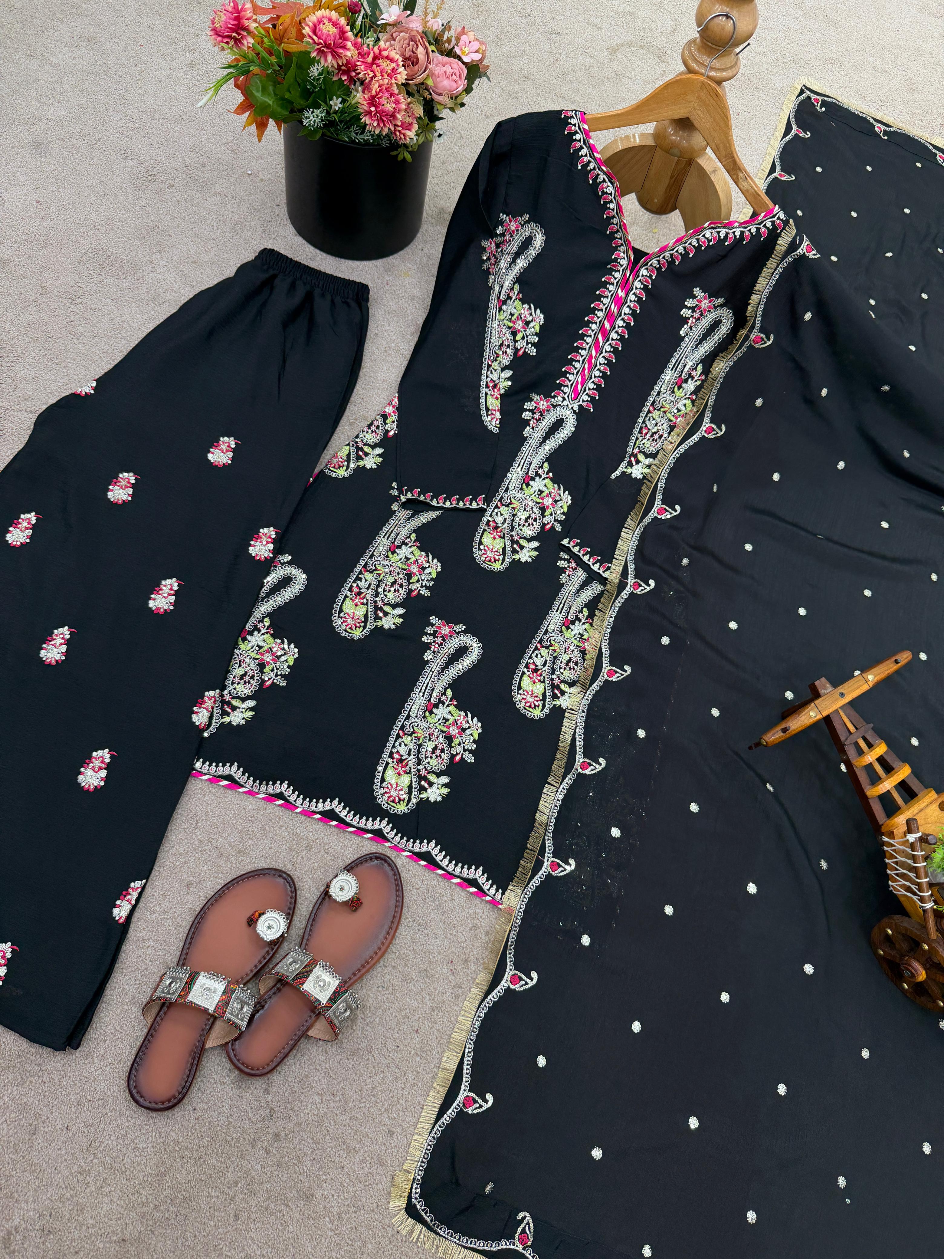 Designer Chinon Embroidery Plazzo Set - View 4
