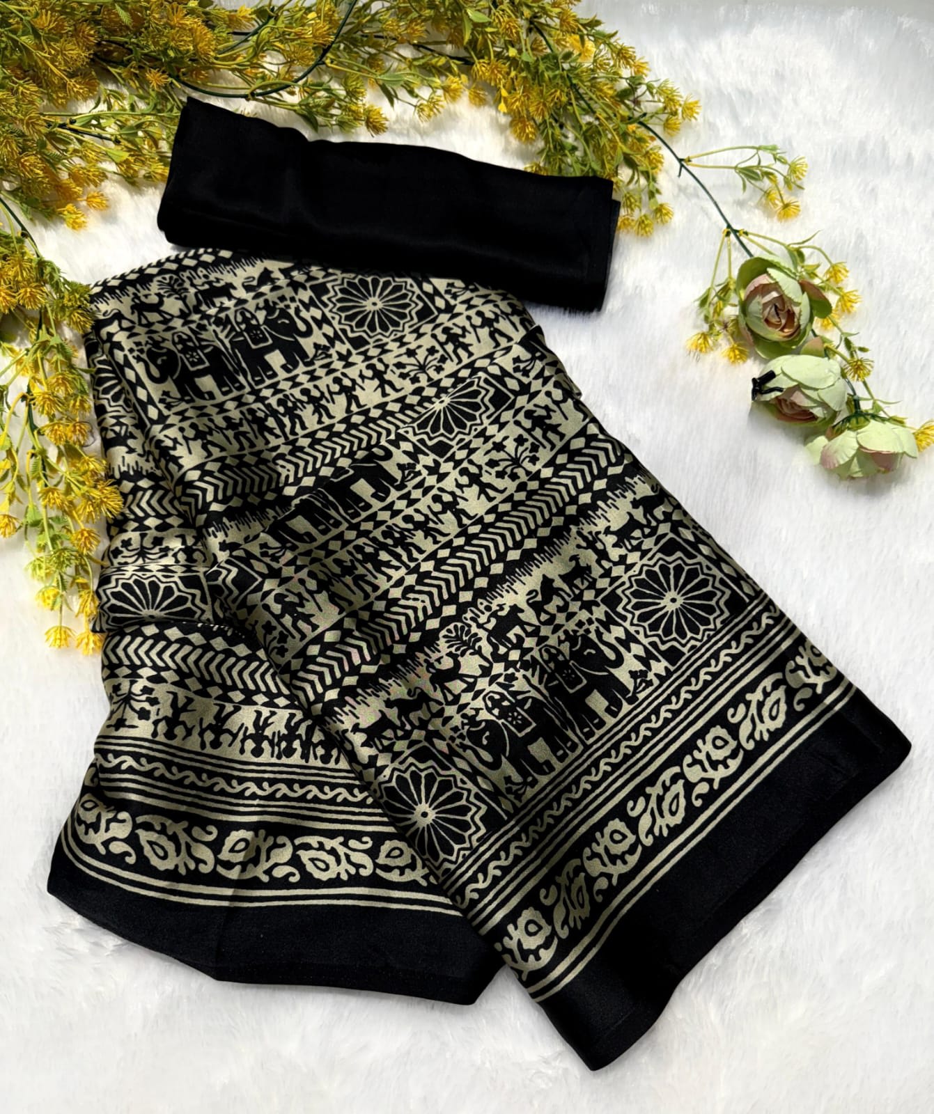 Pure Modal Silk Ajrakh Printed Saree - View 4