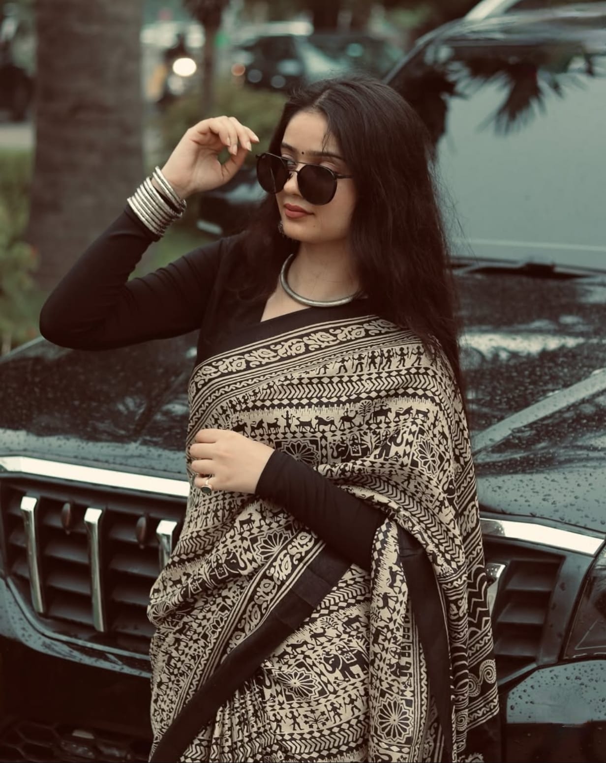 Pure Modal Silk Ajrakh Printed Saree - Modal Silk Saree Online India - Buy at ₹1050 - Image 1