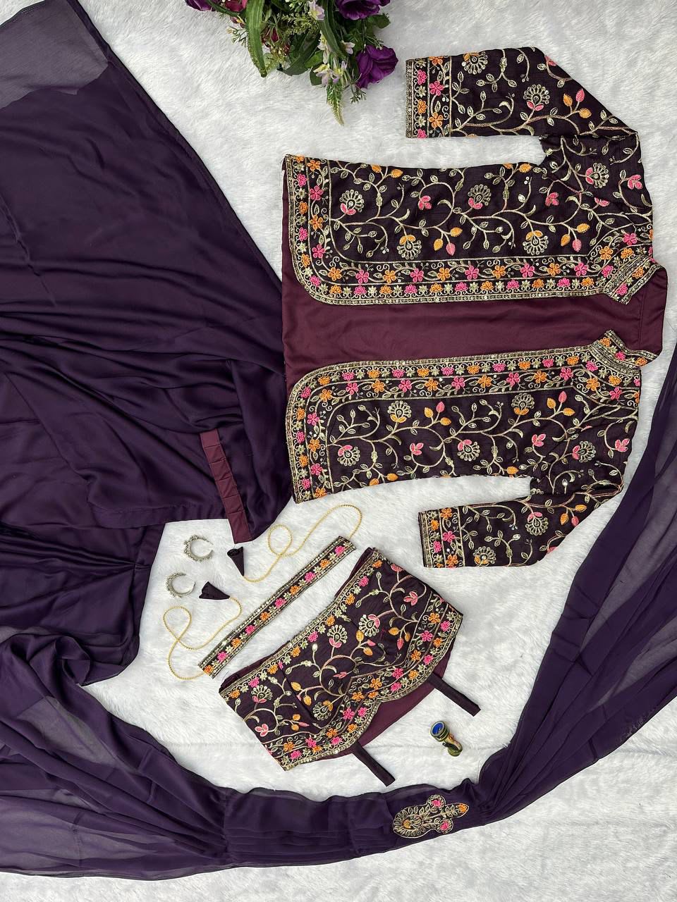 Indo-Western Ready-to-Wear Saree with Embroidered Koti - View 5