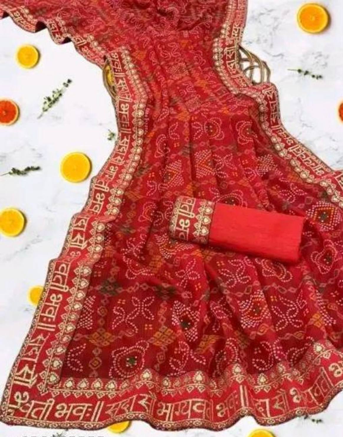 Bandhani Print “Sada Saubhagyawati Bhav” Saree - View 2