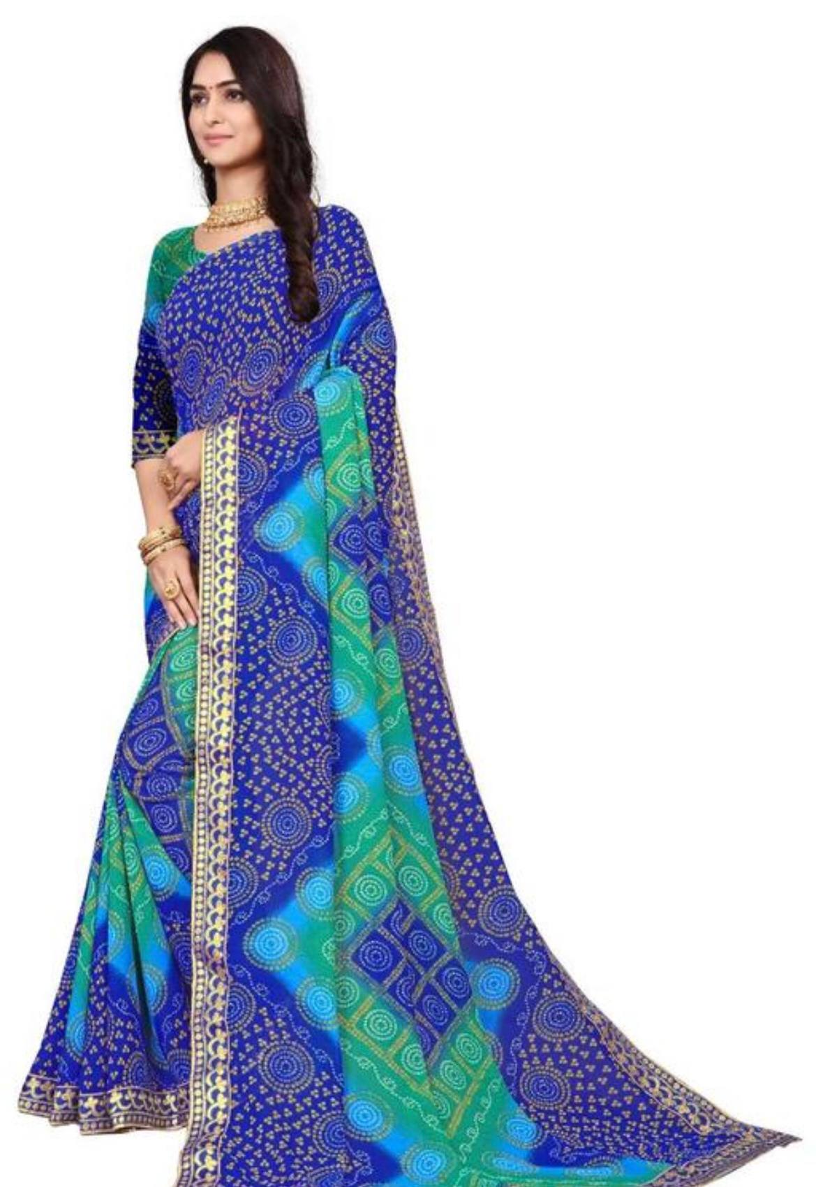 Bandhej Print Saree with Designer Lace Work - View 2