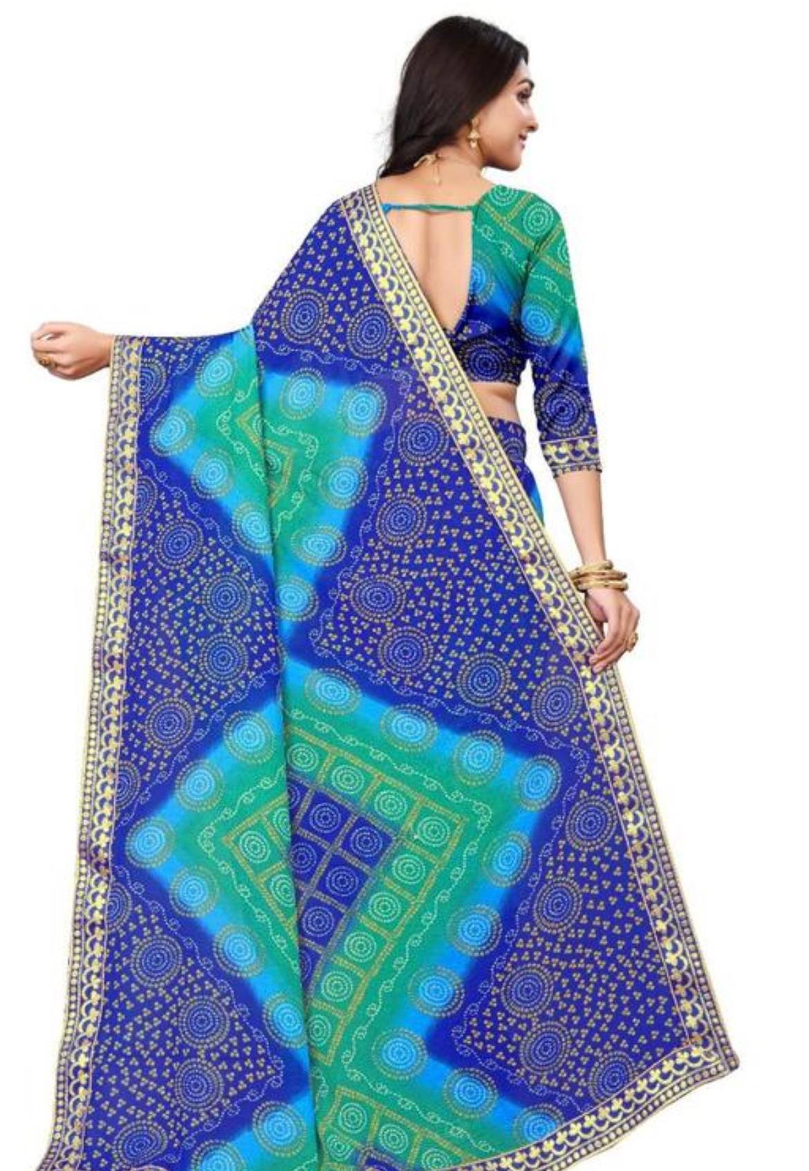 Bandhej Print Saree with Designer Lace Work - View 3