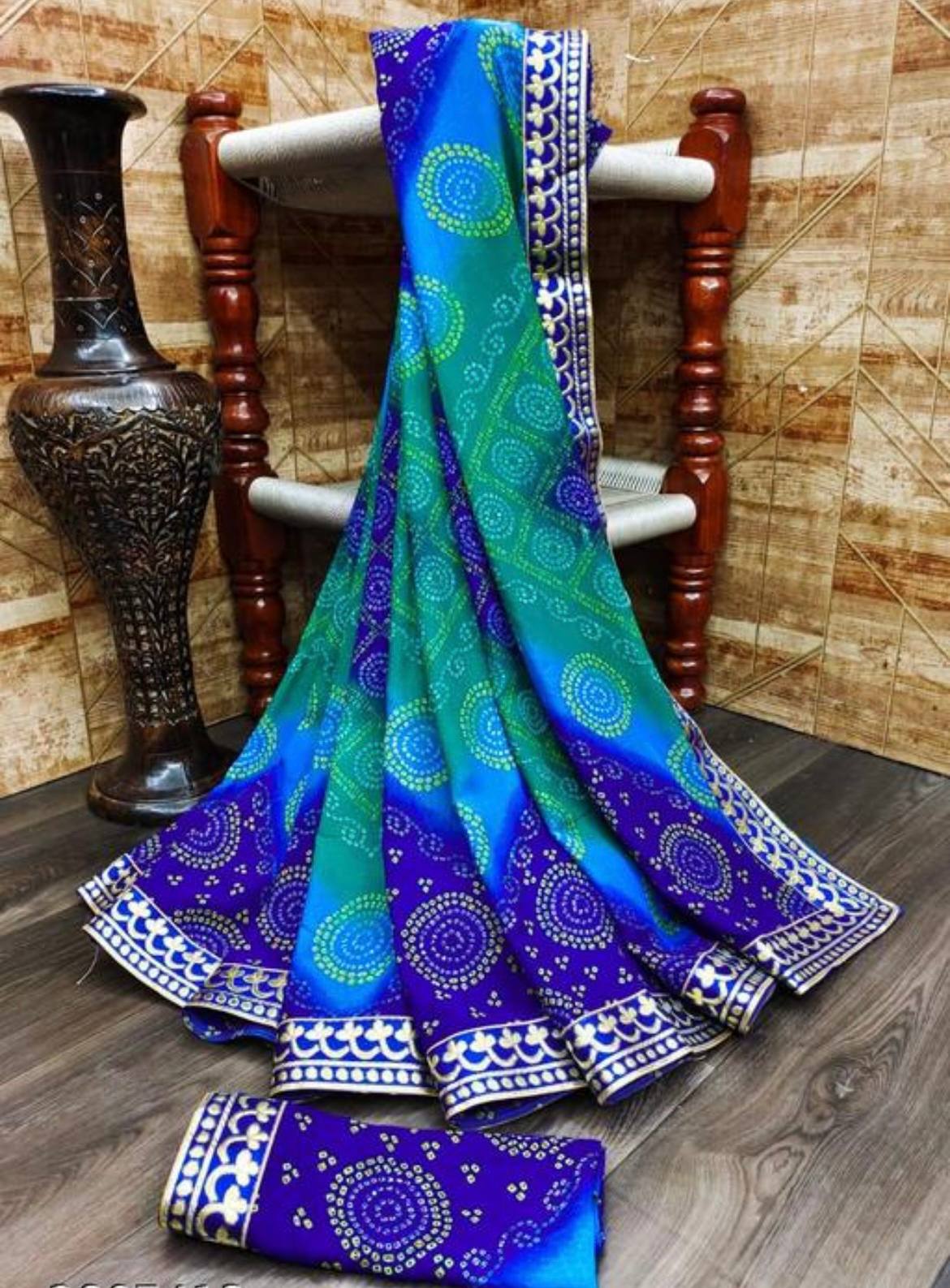 Bandhej Print Saree with Designer Lace Work - Georgette Saree Online India - Buy at ₹599 - Image 1