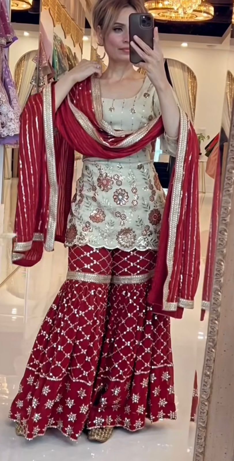Designer Party Wear Top, Sharara Plazzo & Dupatta Set - View 4