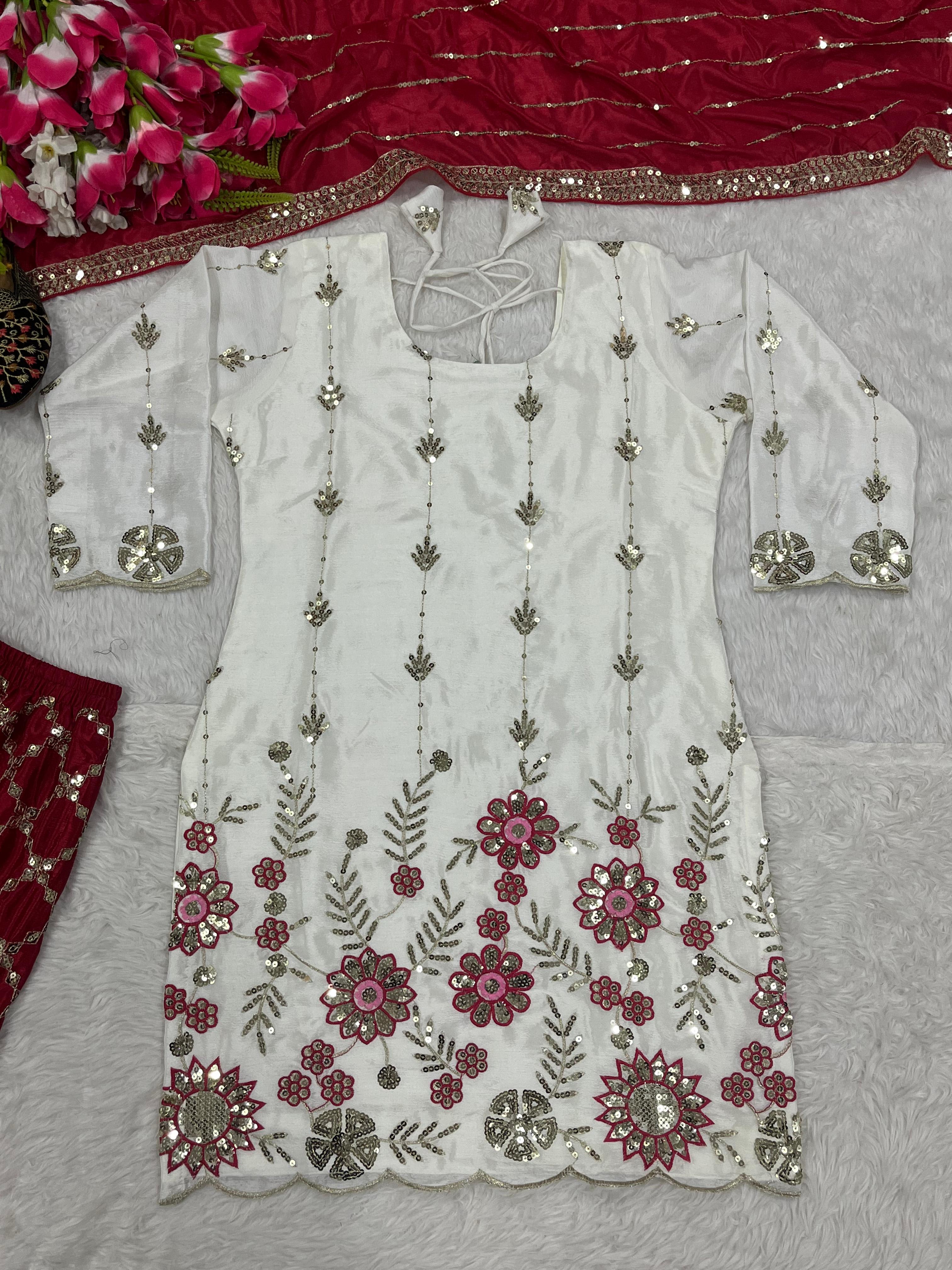 Designer Party Wear Top, Sharara Plazzo & Dupatta Set - View 7