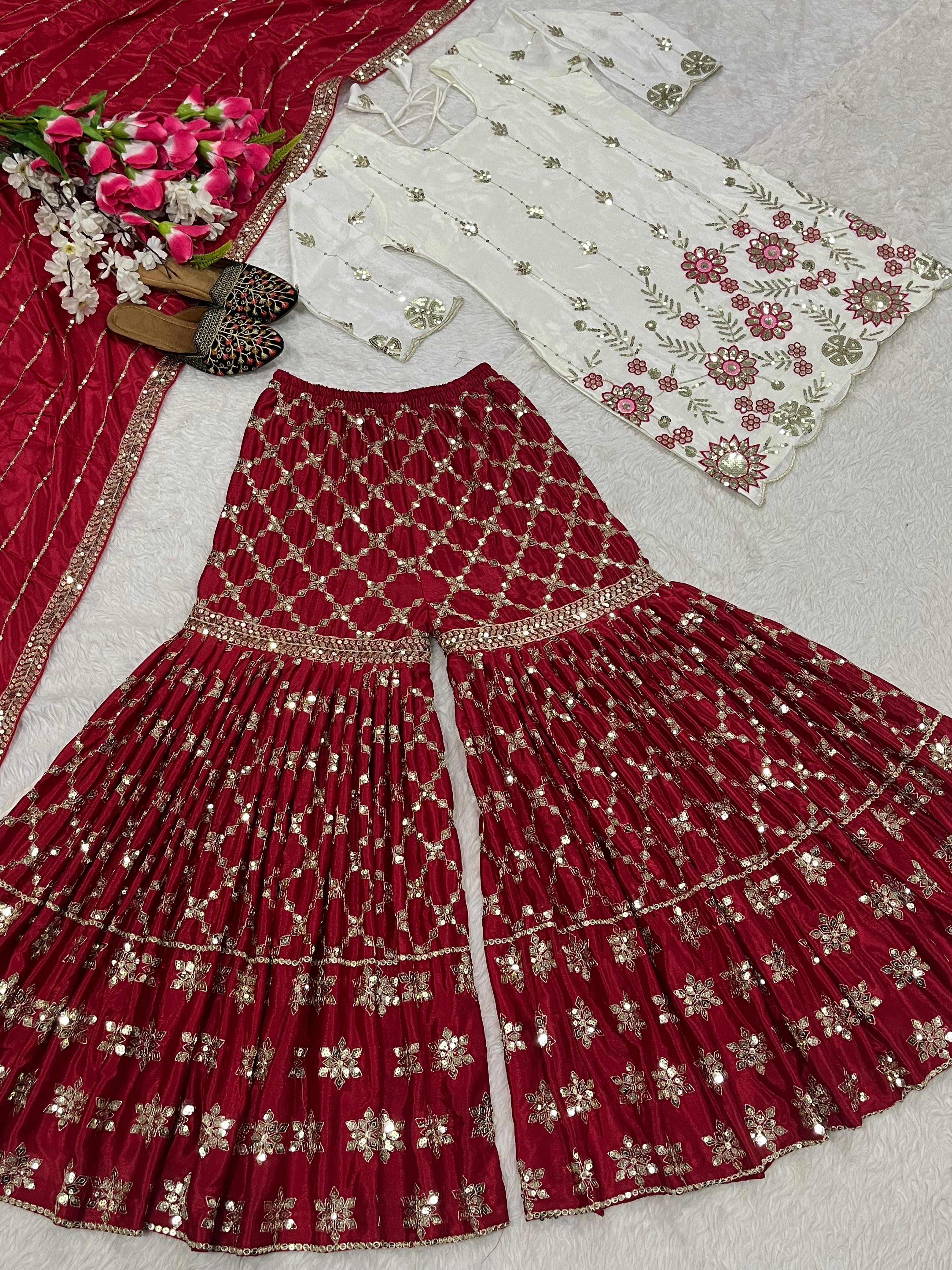 Designer Party Wear Top, Sharara Plazzo & Dupatta Set - View 6