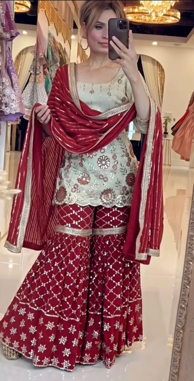 Designer Party Wear Top, Sharara Plazzo & Dupatta Set - View 3