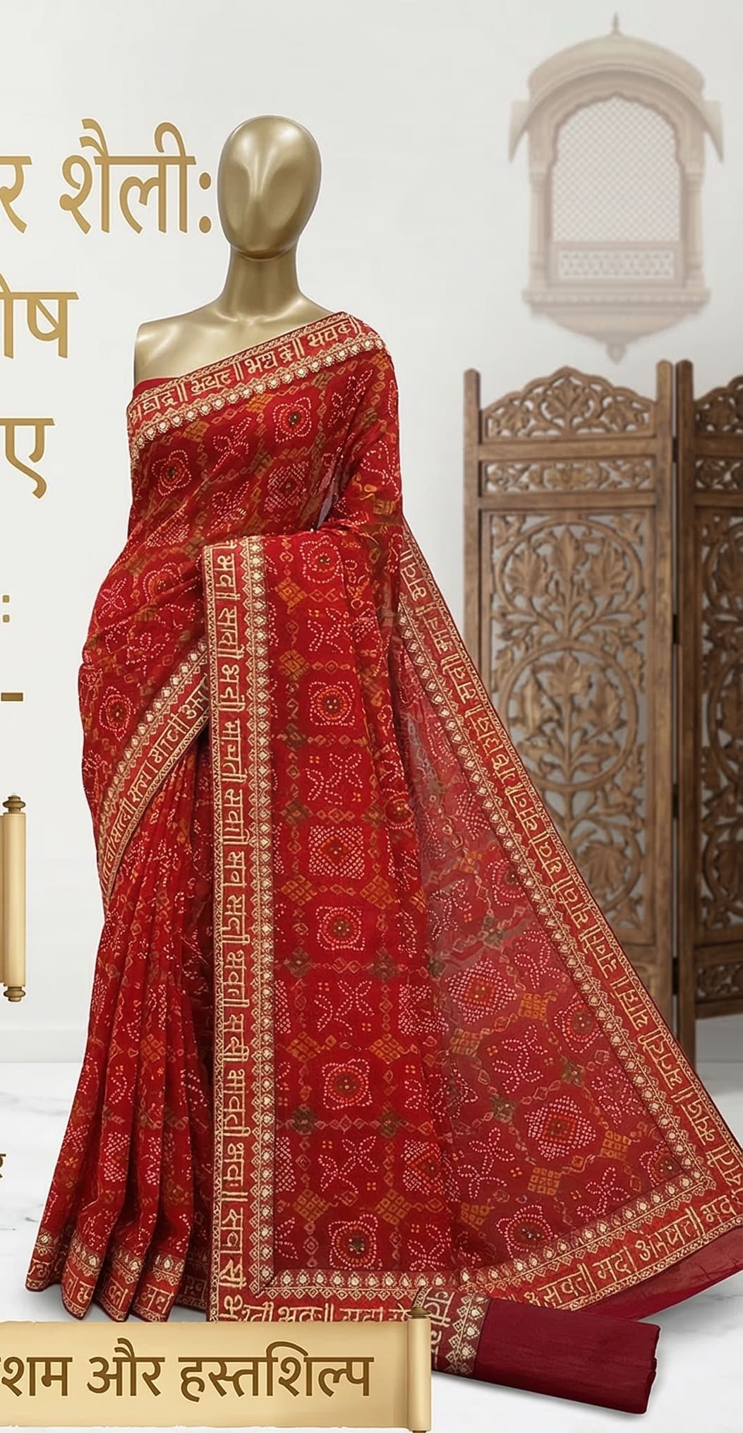 Bandhani Print “Sada Saubhagyawati Bhav” Saree - Chiffon Saree Online India - Buy at ₹450 - Image 1