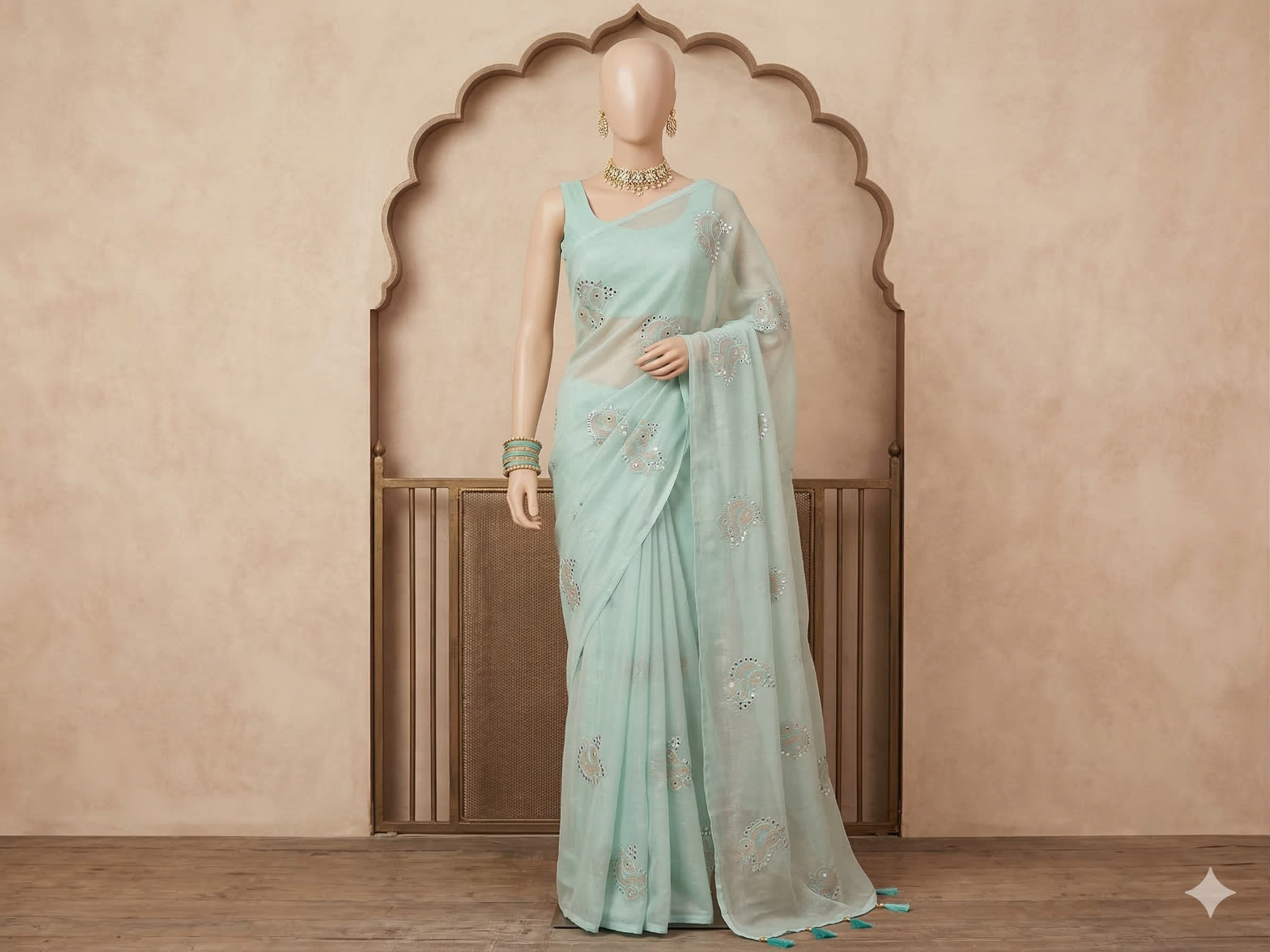 Shimmer Chiffon Saree – Mint Green Elegance - Shimmer Chiffon Saree Online India - Buy at ₹599 - Image 1