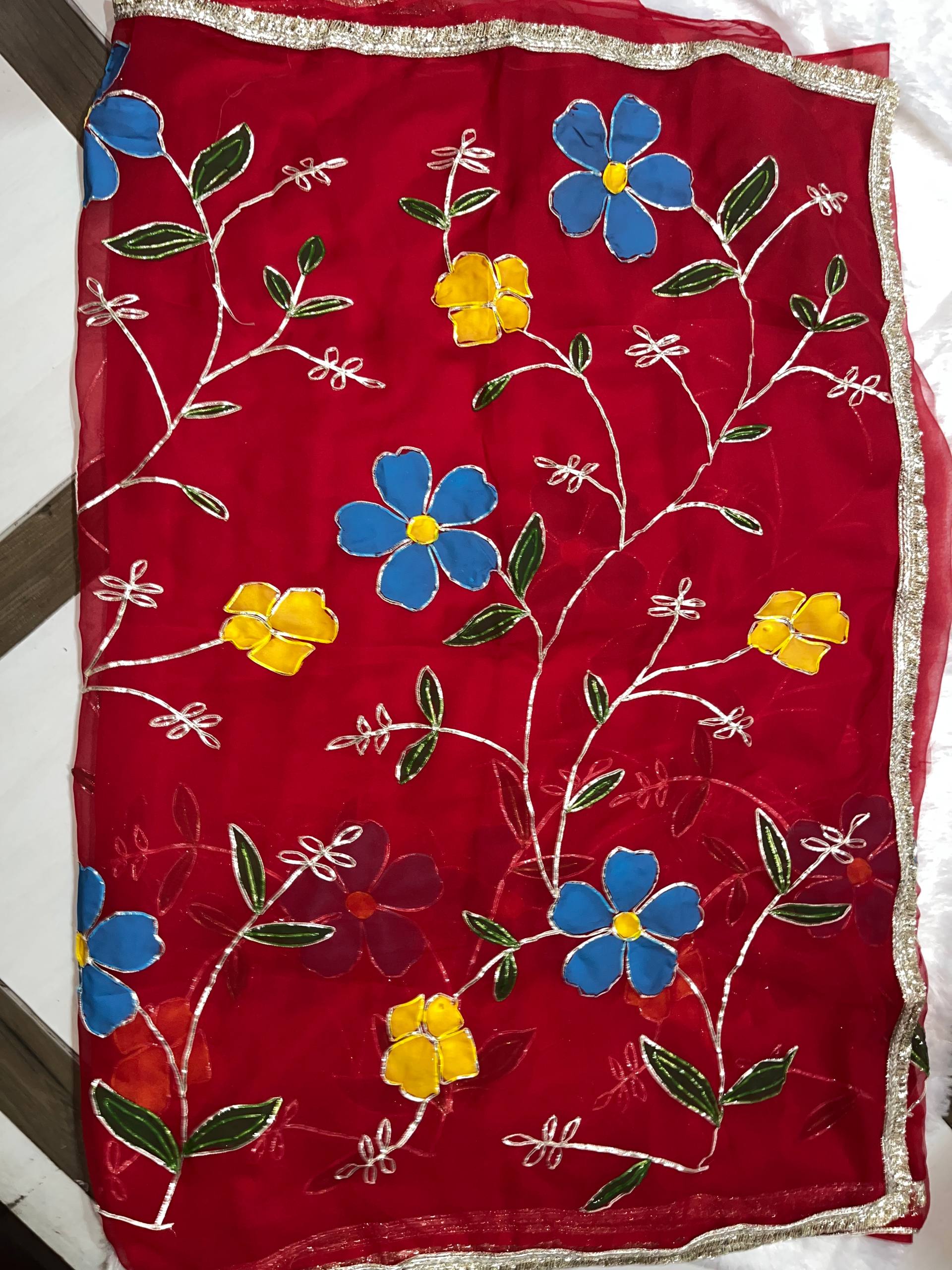 Designer Floral Appliqué Work Saree - View 2