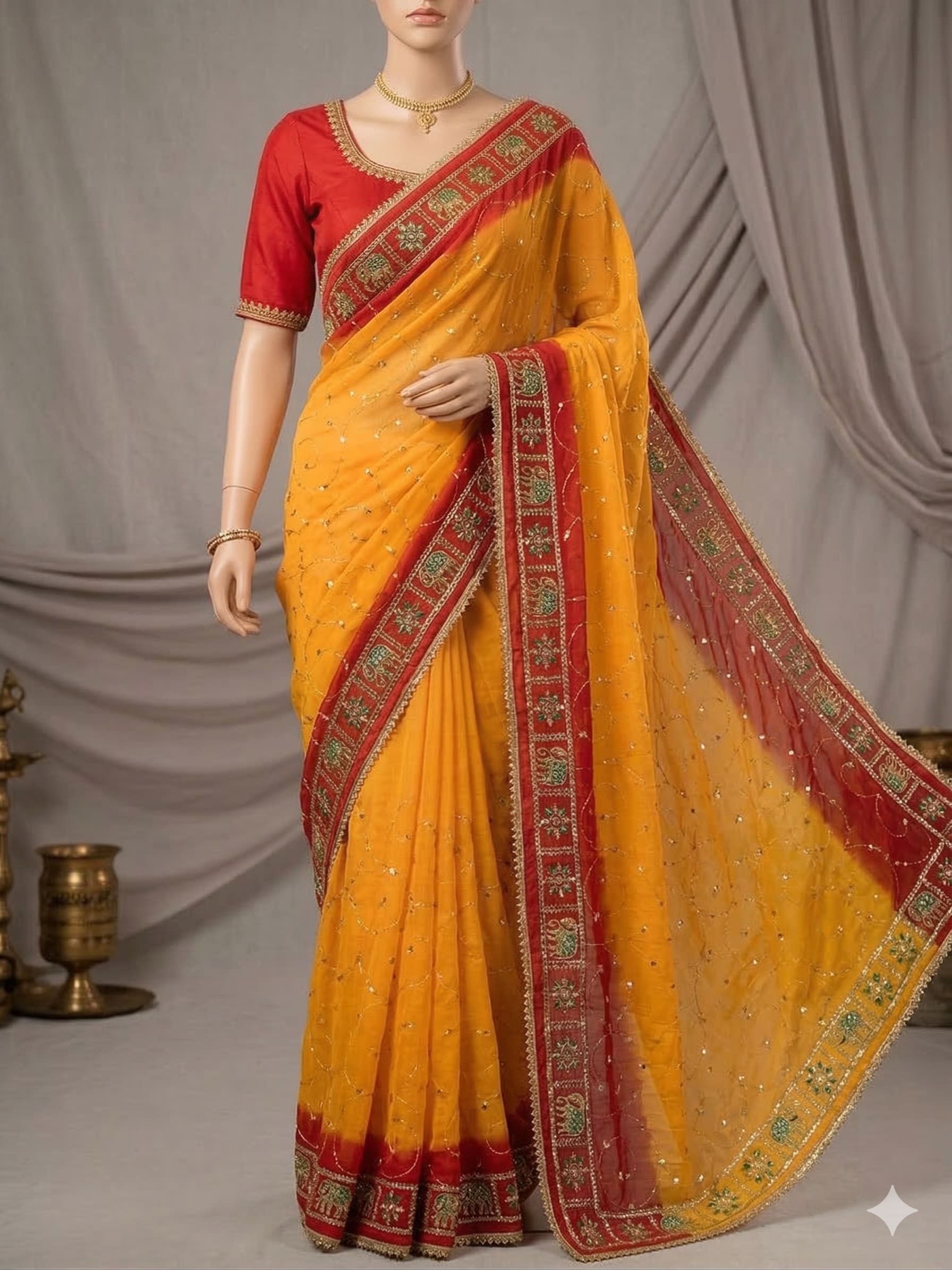 Rajputi Darbari Saree – Royal Heritage Collection - Shimmer chiffon Saree Online India - Buy at ₹1099 - Image 1
