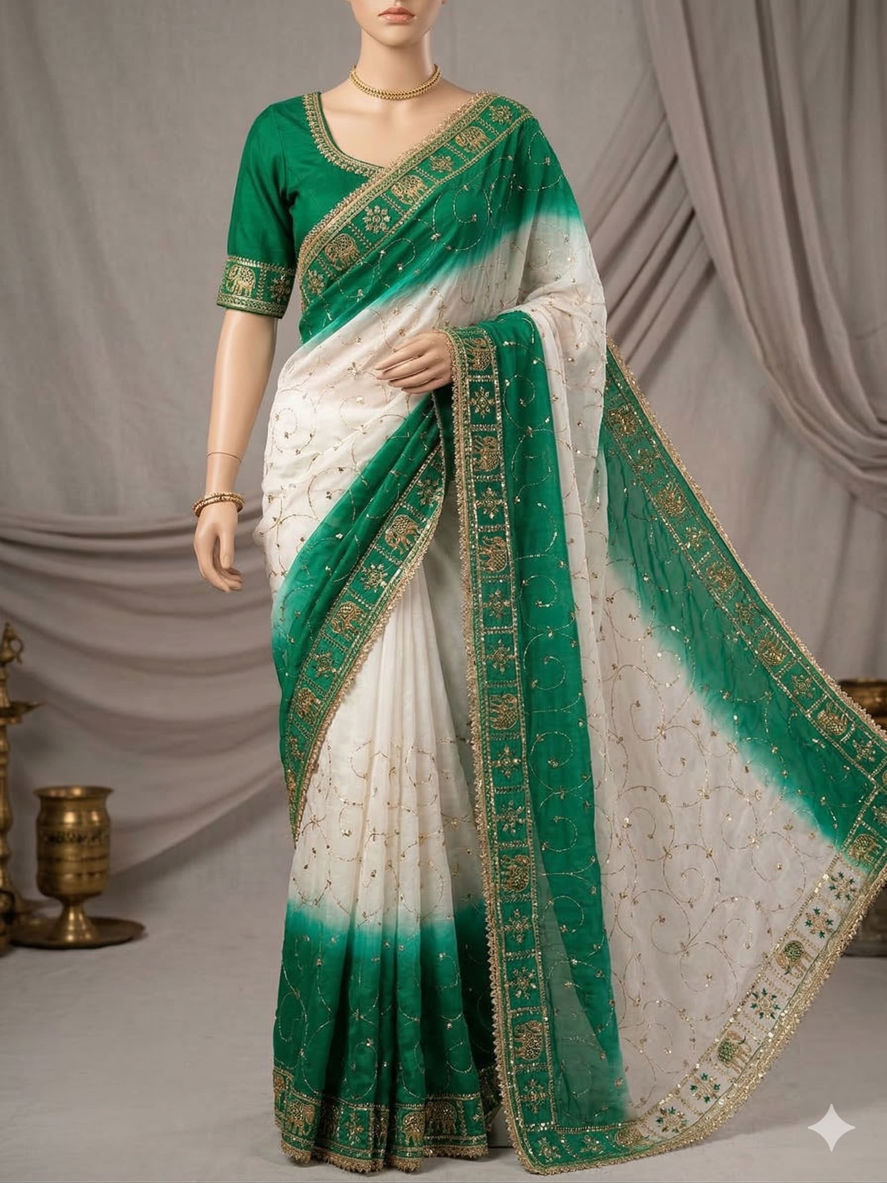 Rajputi Darbari Saree - Heritage Collection - Shimmer Chiffon Saree Online India - Buy at ₹1099 - Image 1