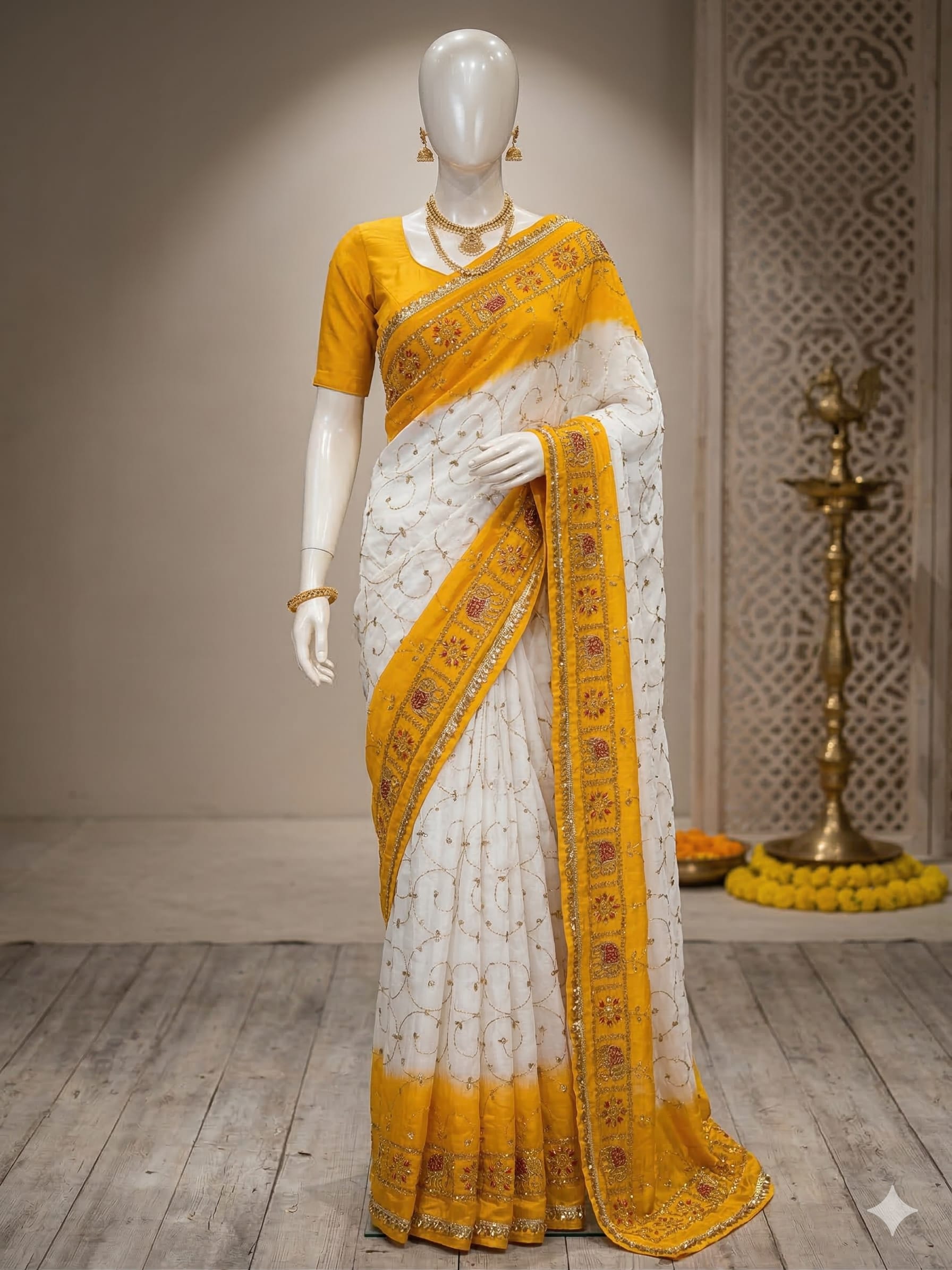 Rajputi Darbari Saree – Royal Heritage Collection - Shimmer chiffon Saree Online India - Buy at ₹1099 - Image 1