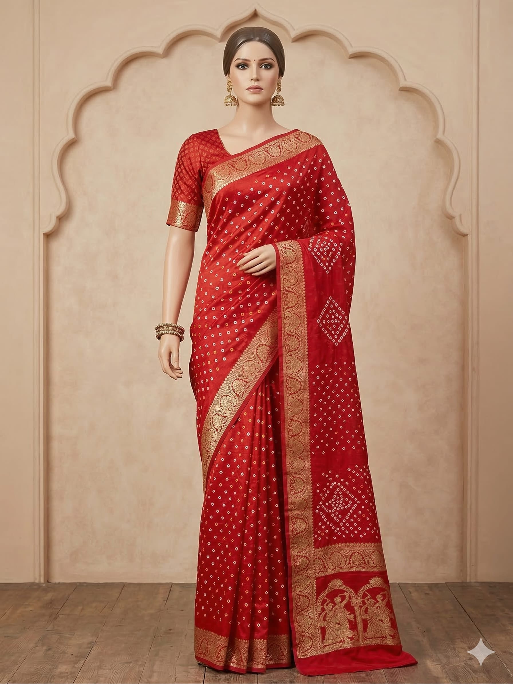 Bandhej Design Saree with Traditional Zari Border - Moss Silk Saree Online India - Buy at ₹699 - Image 1