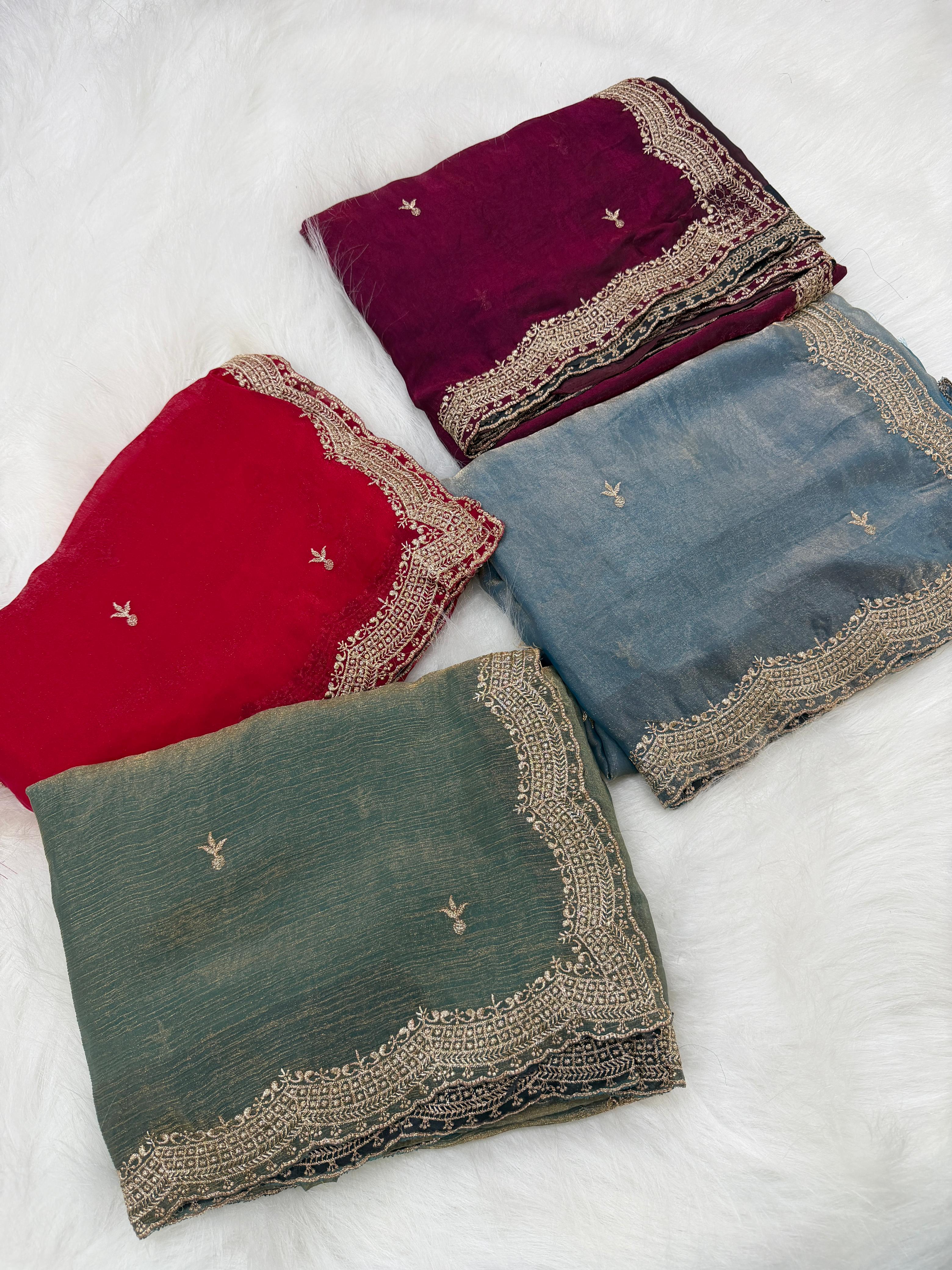 Soft Space Silk Saree with Elegant Embroidery Work - View 2