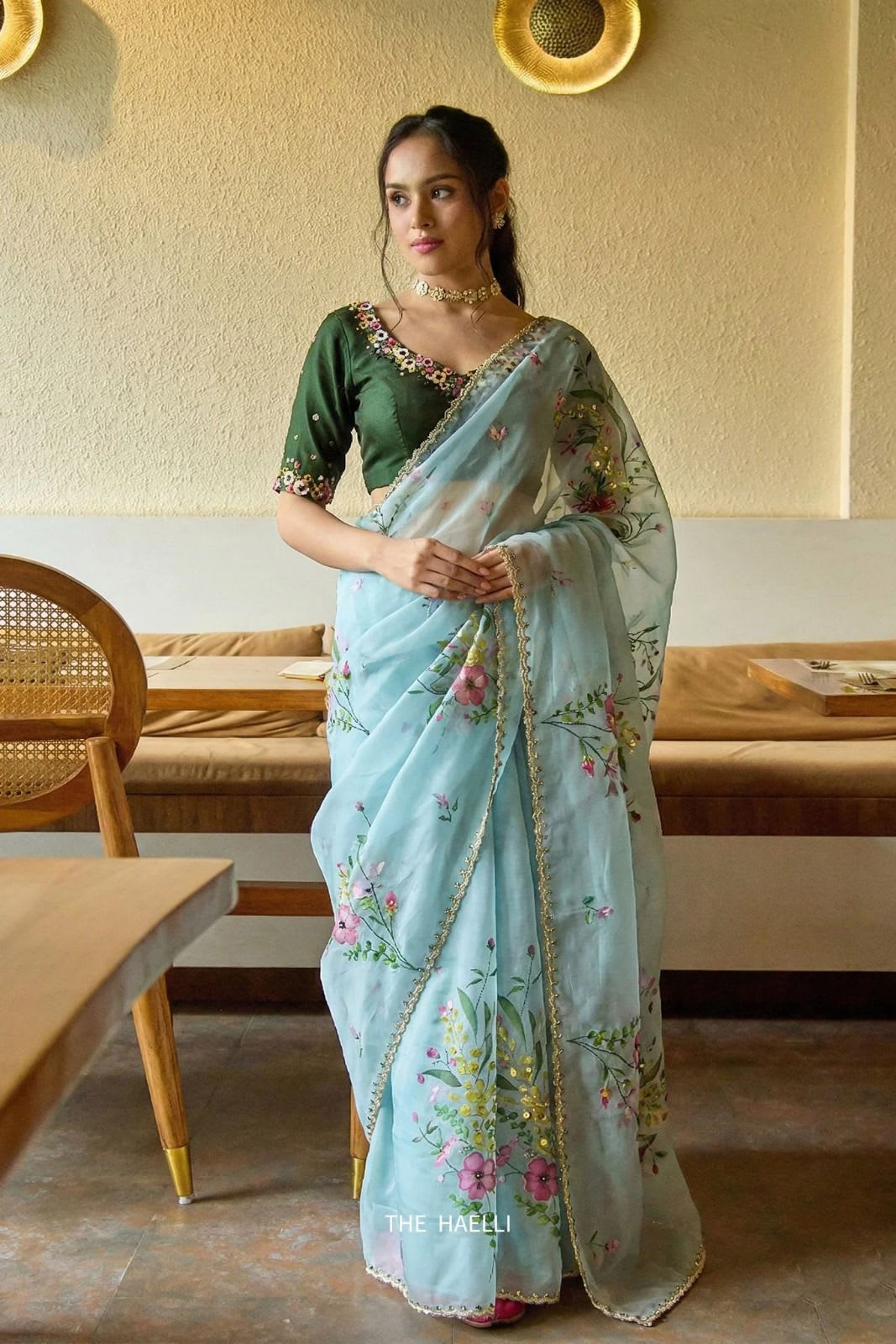 Summer Cool Celebrity Style Organza Saree – Designer Handwork Collection - View 2