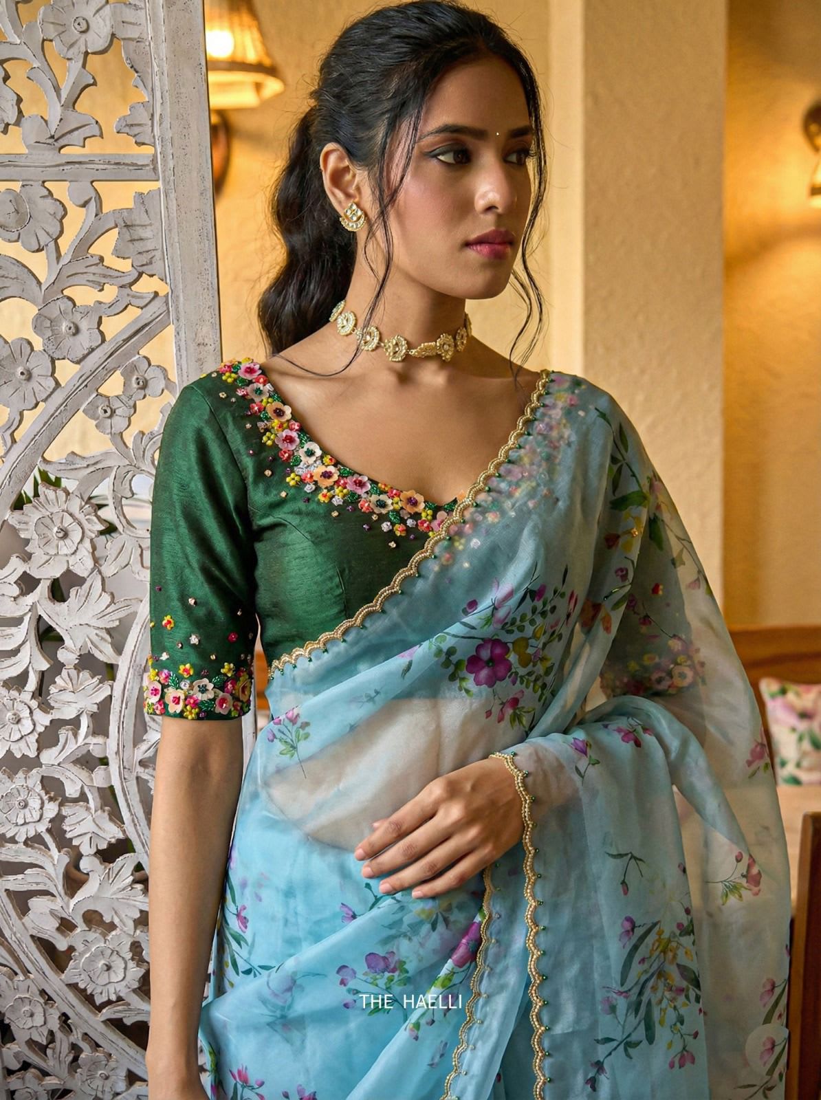 Summer Cool Celebrity Style Organza Saree – Designer Handwork Collection - View 3