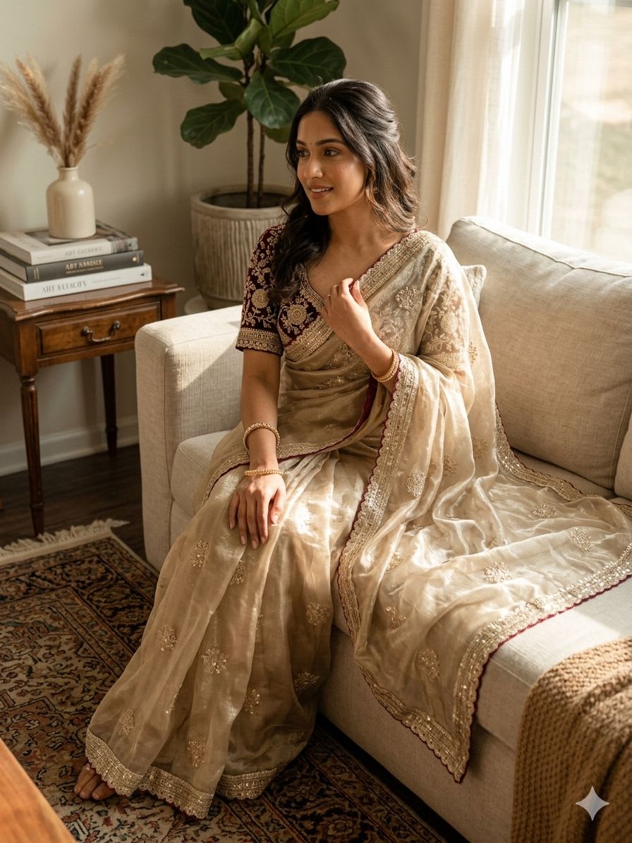 Premium Designer Satin Saree with Embroidered Corset Blouse – Trending Collection - View 3