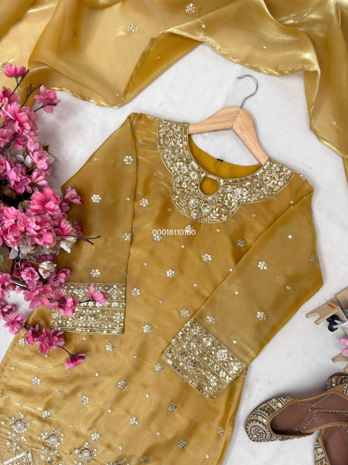 GMY Silk Kurti & Plazzo Set with Sequins & Zari Embroidery - View 9