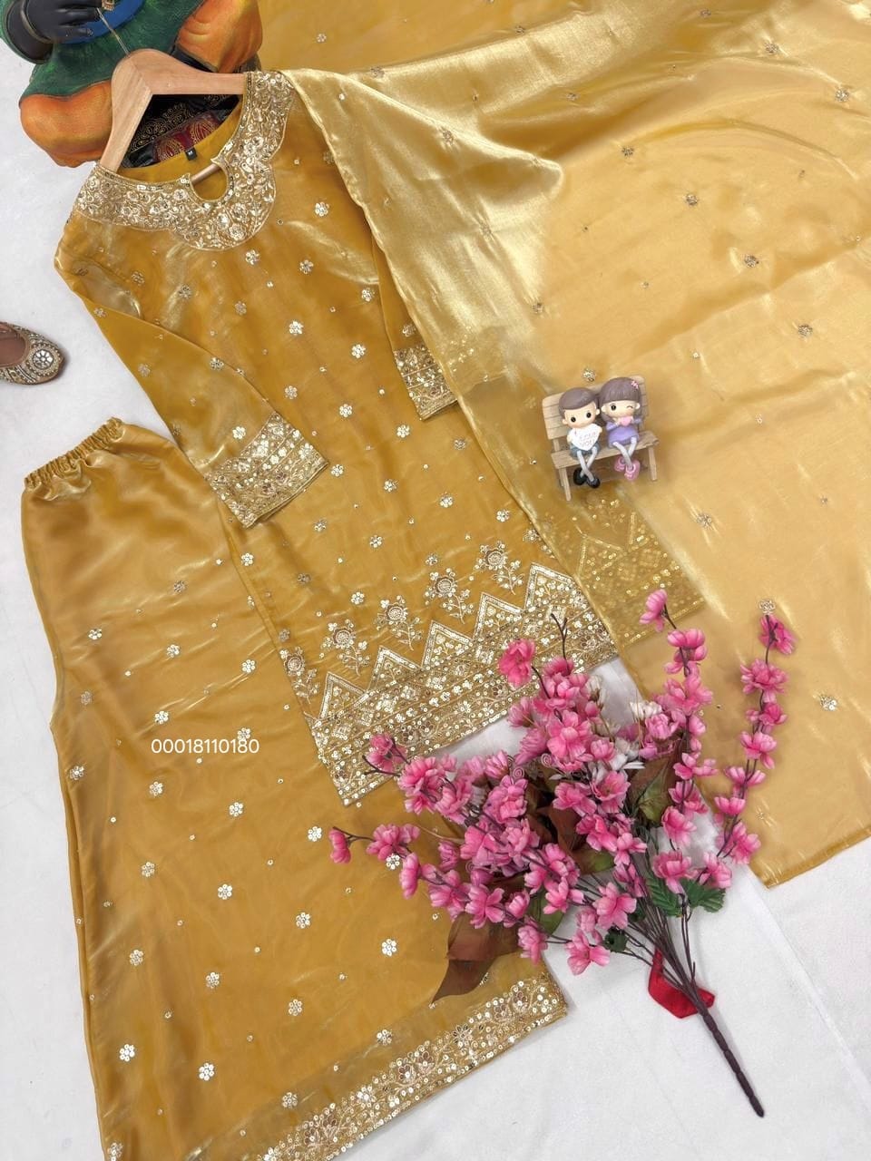 GMY Silk Kurti & Plazzo Set with Sequins & Zari Embroidery - View 8