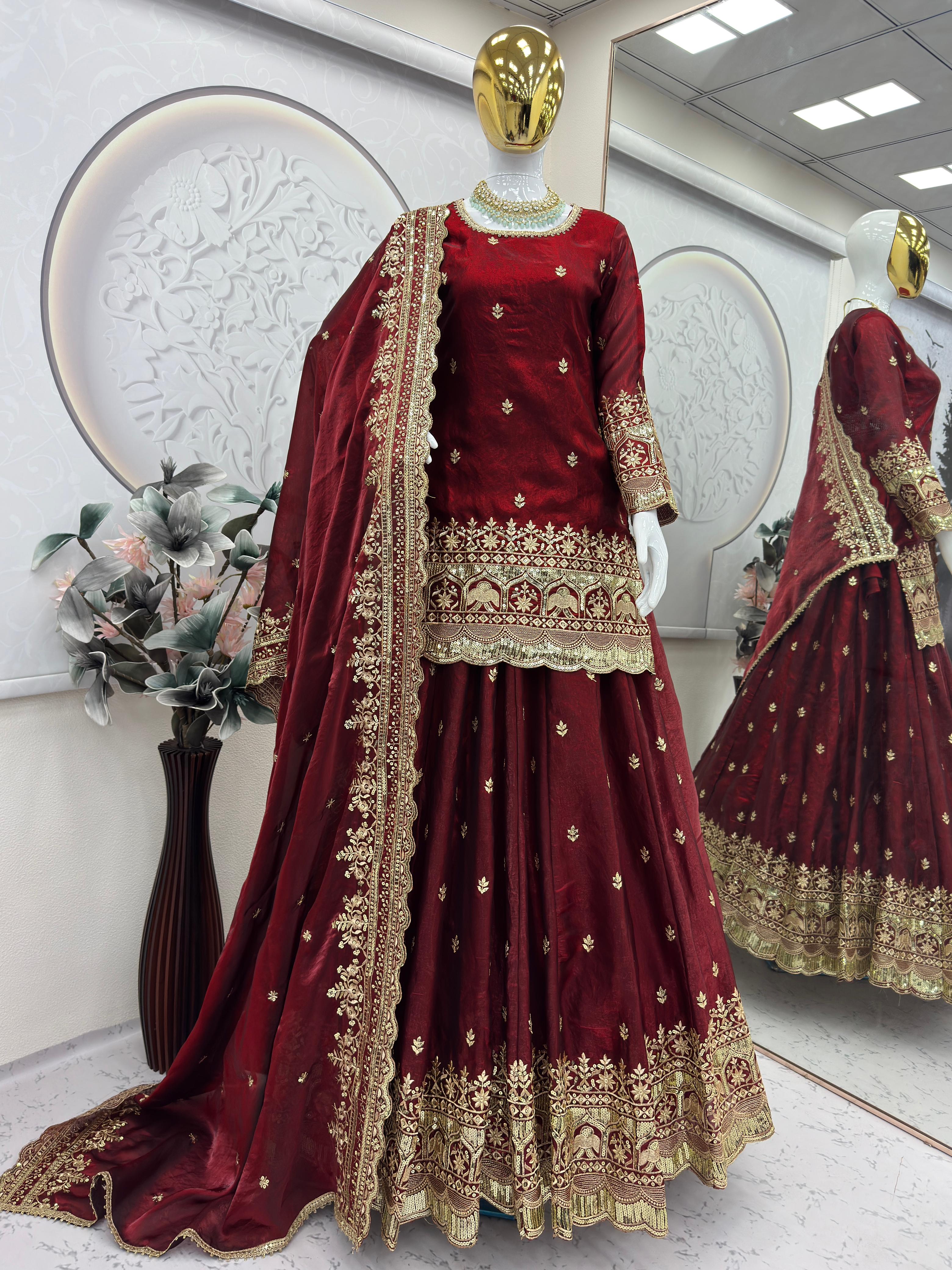 Designer Fandy Silk Lehenga Set with Sequins Embroidery – Party Wear Collection - View 3