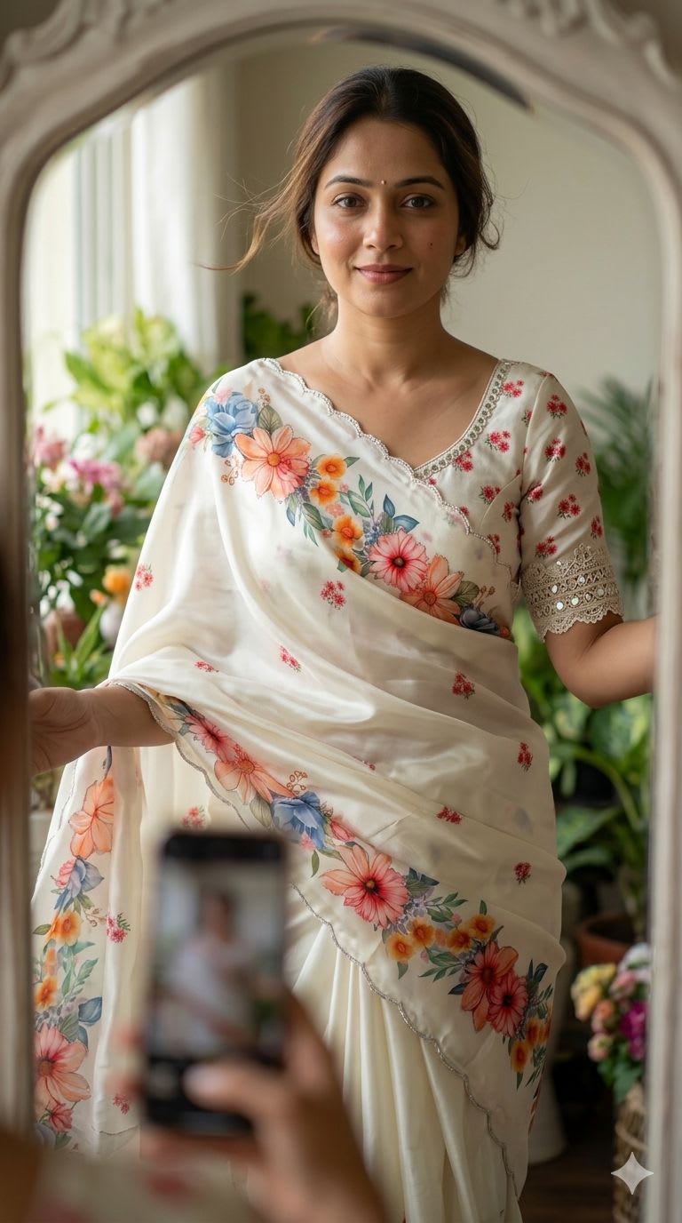 Pure Chinon Silk Saree with Heavy Khatli Work – Designer Collection - Chinon Silk Saree Online India - Buy at ₹1400 - Image 1