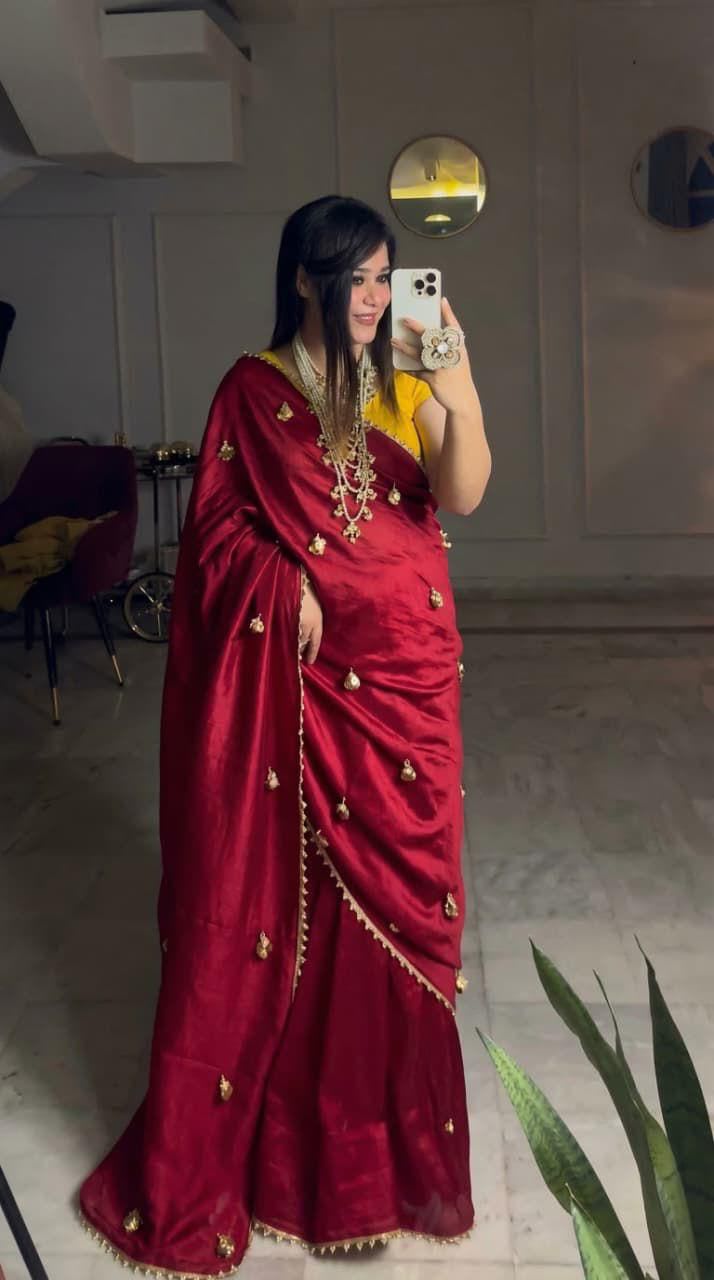 Coin Khan Khan Saree – Trending Designer Collection - Tabi Silk with Chinon Saree Online India - Buy at ₹1499 - Image 1