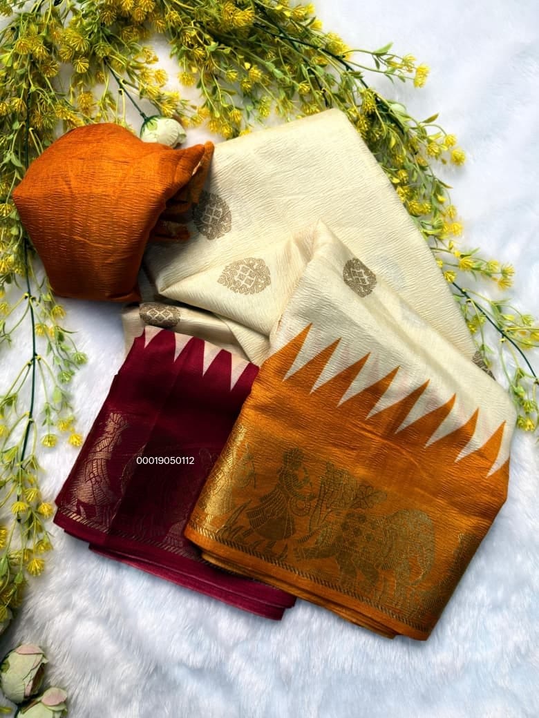 Pure Dola Silk Crepe Crush Saree with Floral Design - View 3