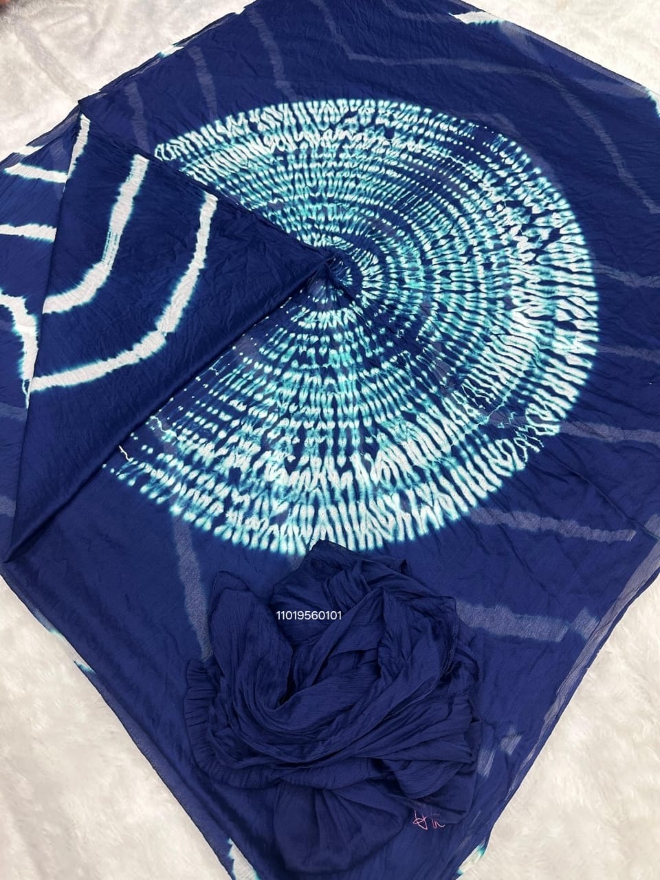 Pure Chinon Leheriya Saree with Shibori Hand Work - View 3