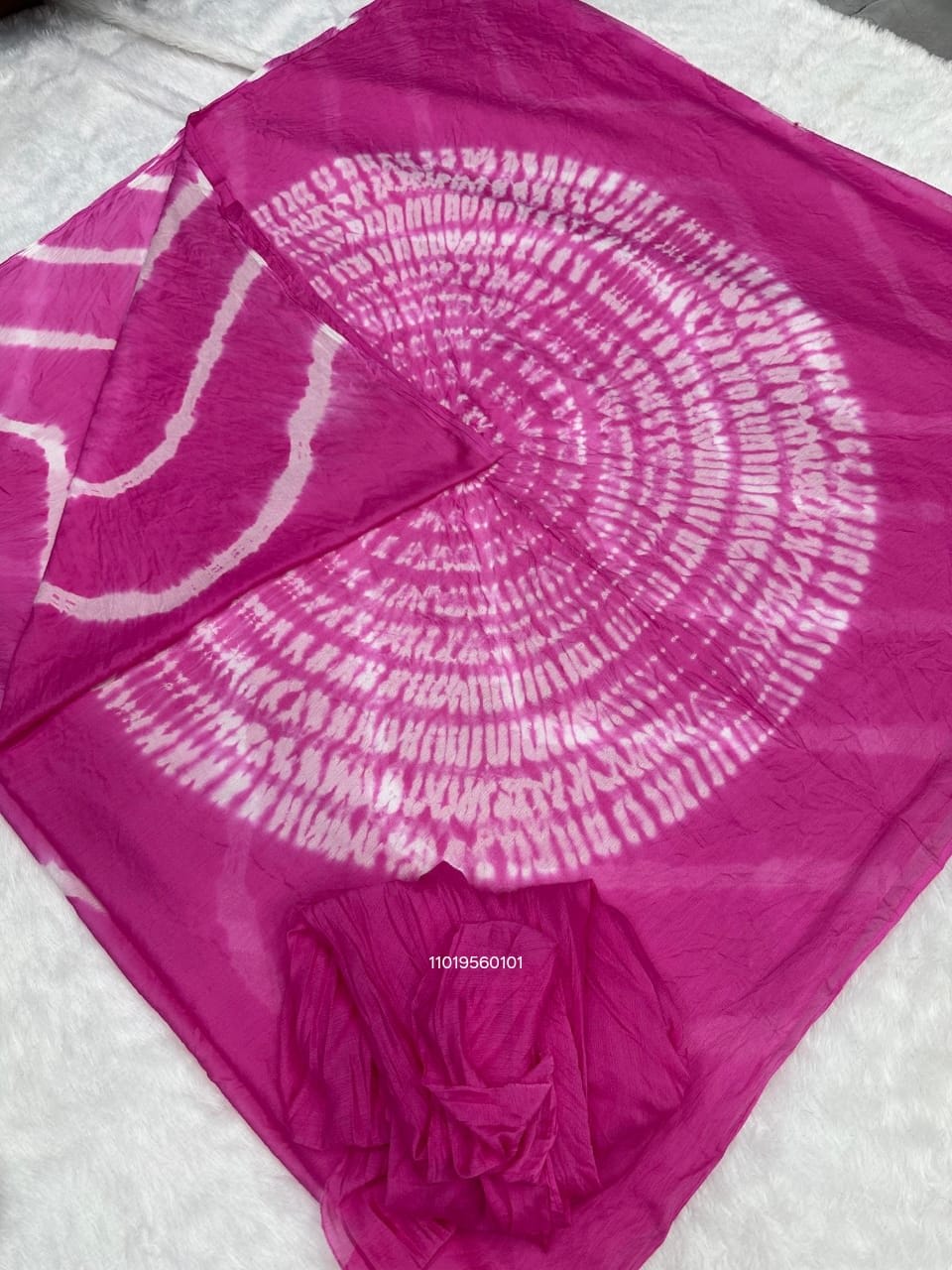 Pure Chinon Leheriya Saree with Shibori Hand Work - View 3