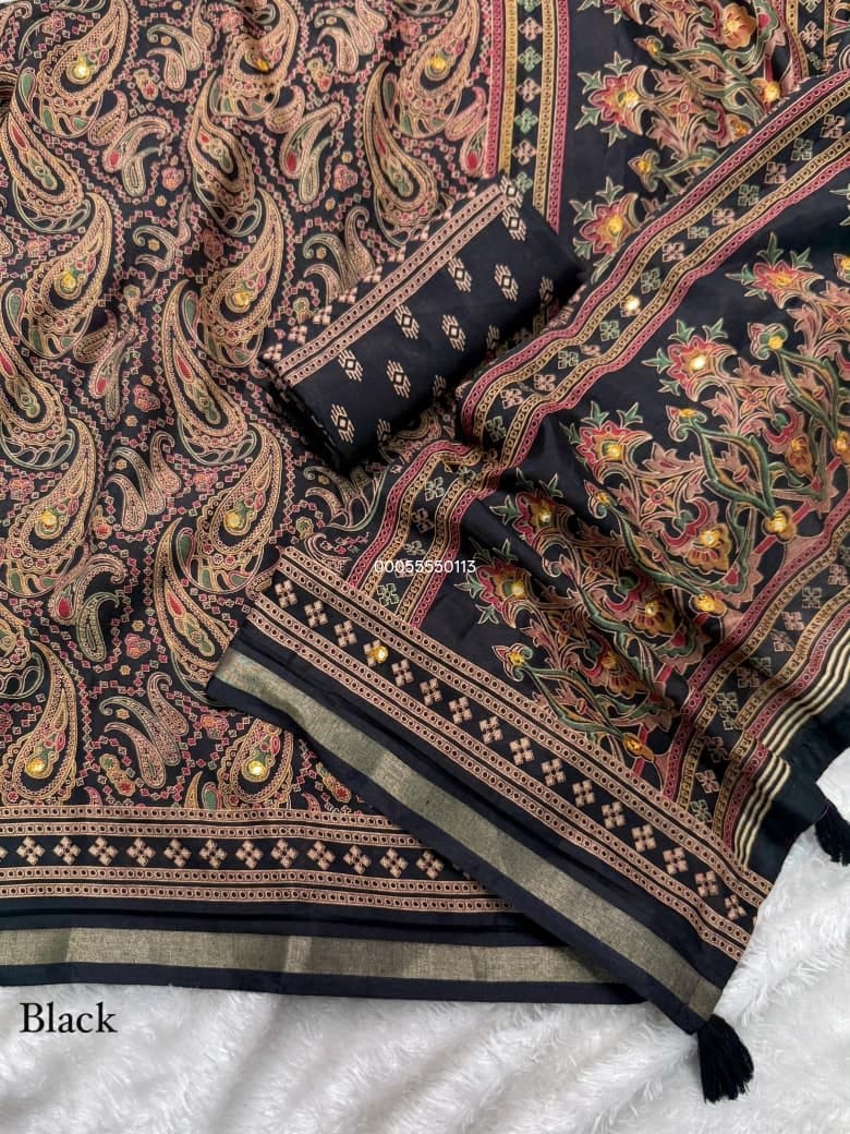 Designer Kalamkari Ajrakh Saree with Mirror Work – Pure Mul Cotton Collection - View 2