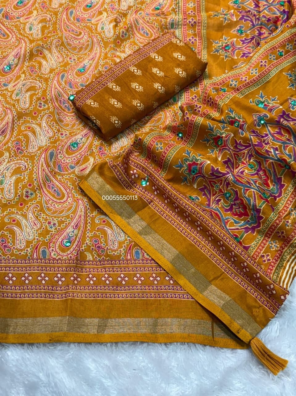 Designer Kalamkari Ajrakh Saree with Mirror Work – Pure Mul Cotton Collection - View 2