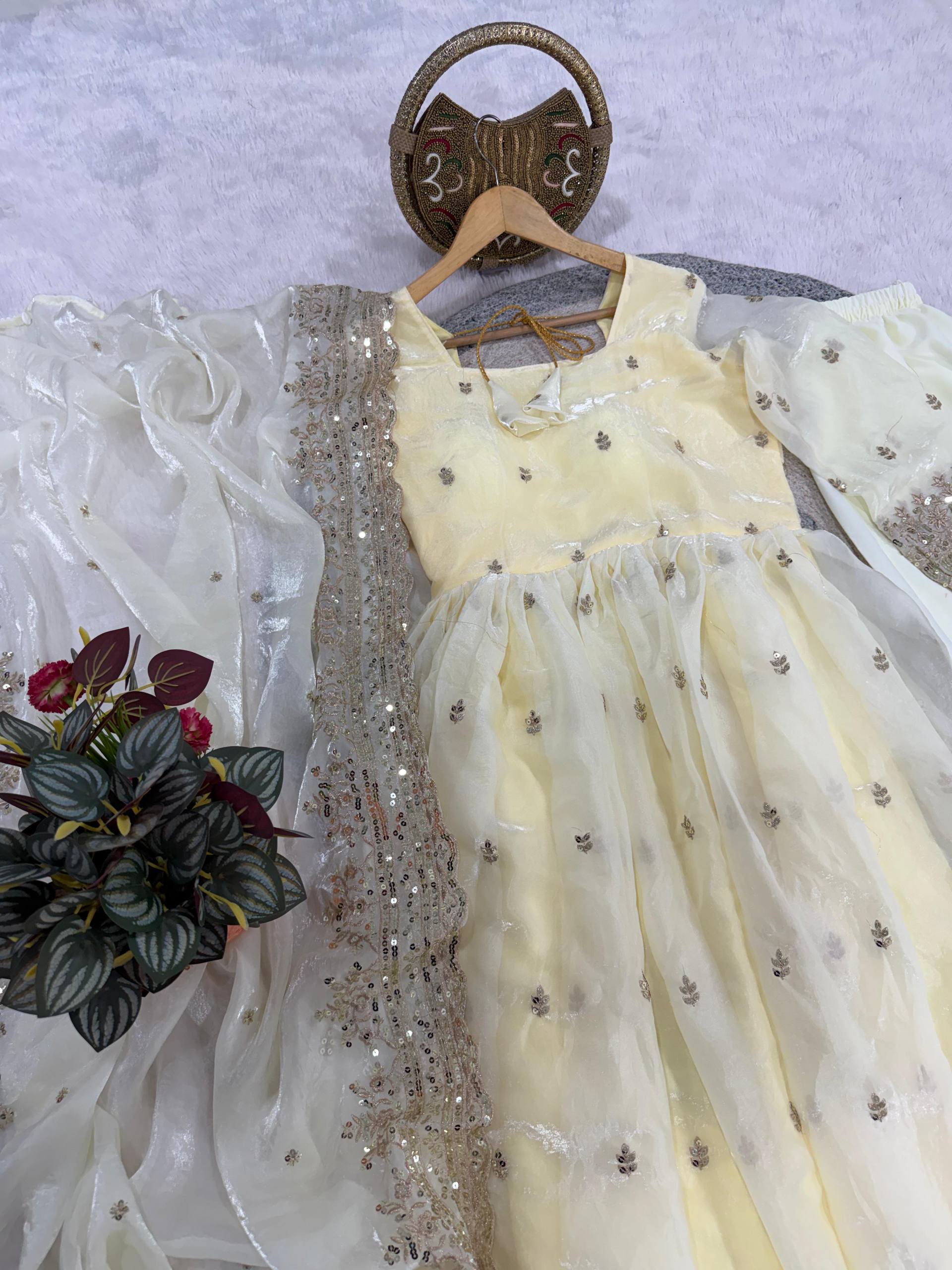 Designer Fendi Satin Gown Set with Sequins Work – 3 Piece Collection - View 5