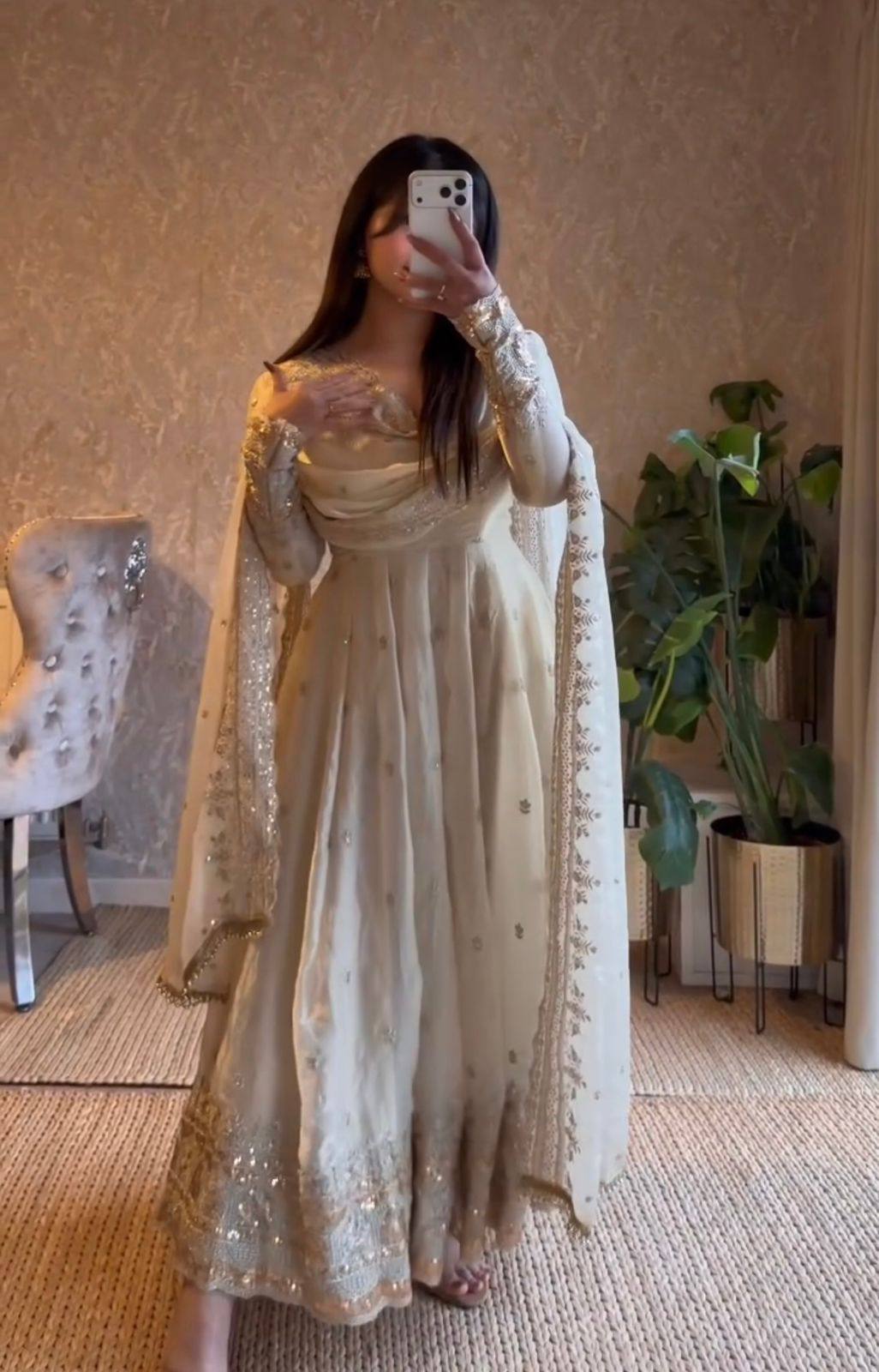 Designer Fendi Satin Gown Set with Sequins Work – 3 Piece Collection - View 2