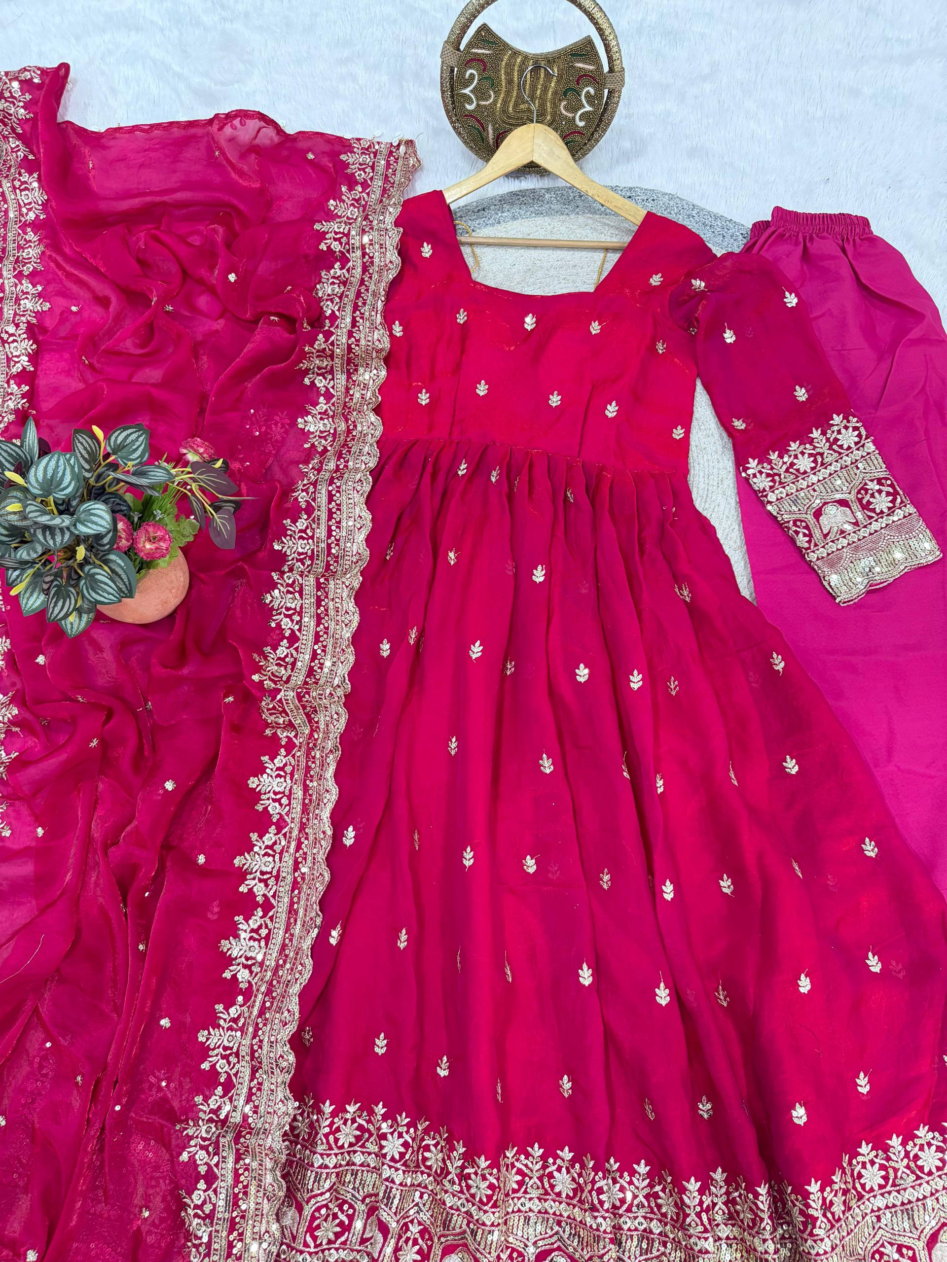 Designer Fendi Satin Gown Set with Sequins Work – 3 Piece Collection - View 4