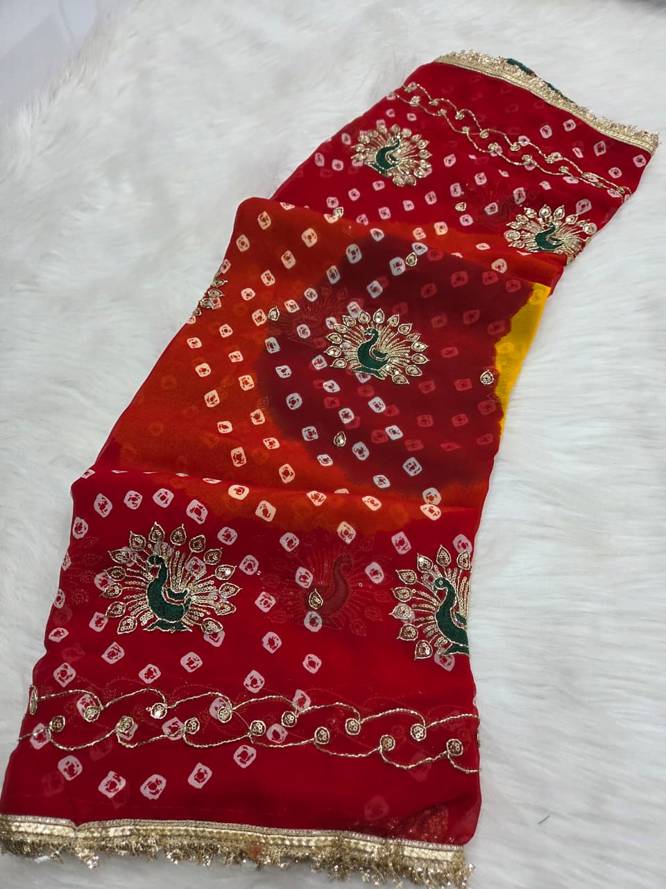 Multi Bandhej Designer Saree with Handwork & Coding Design - View 4