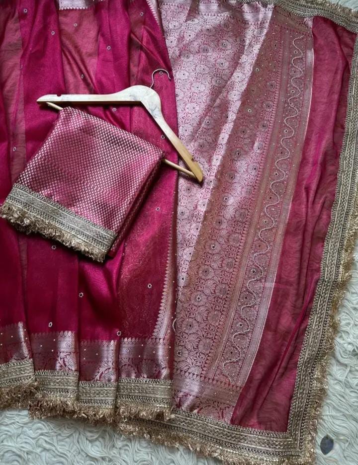 Banarasi Maharani Tissue Silk Saree with Hand Stone Work - View 5