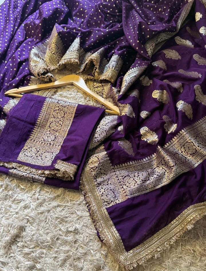 Banarasi Semi Kataan Silk Saree with Buti Weave – Classic Collection - View 3